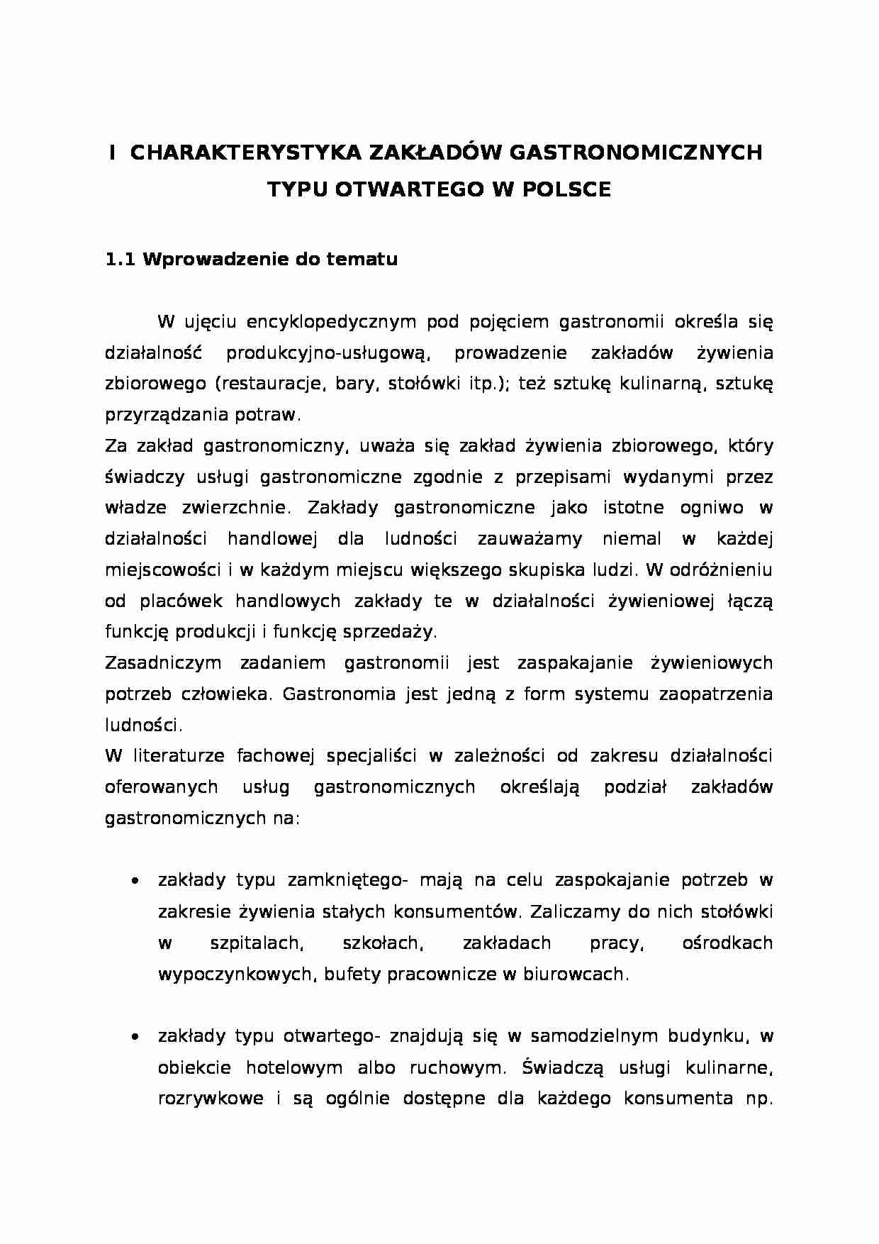 Charakterystyka zakładów gastronomicznych - strona 1