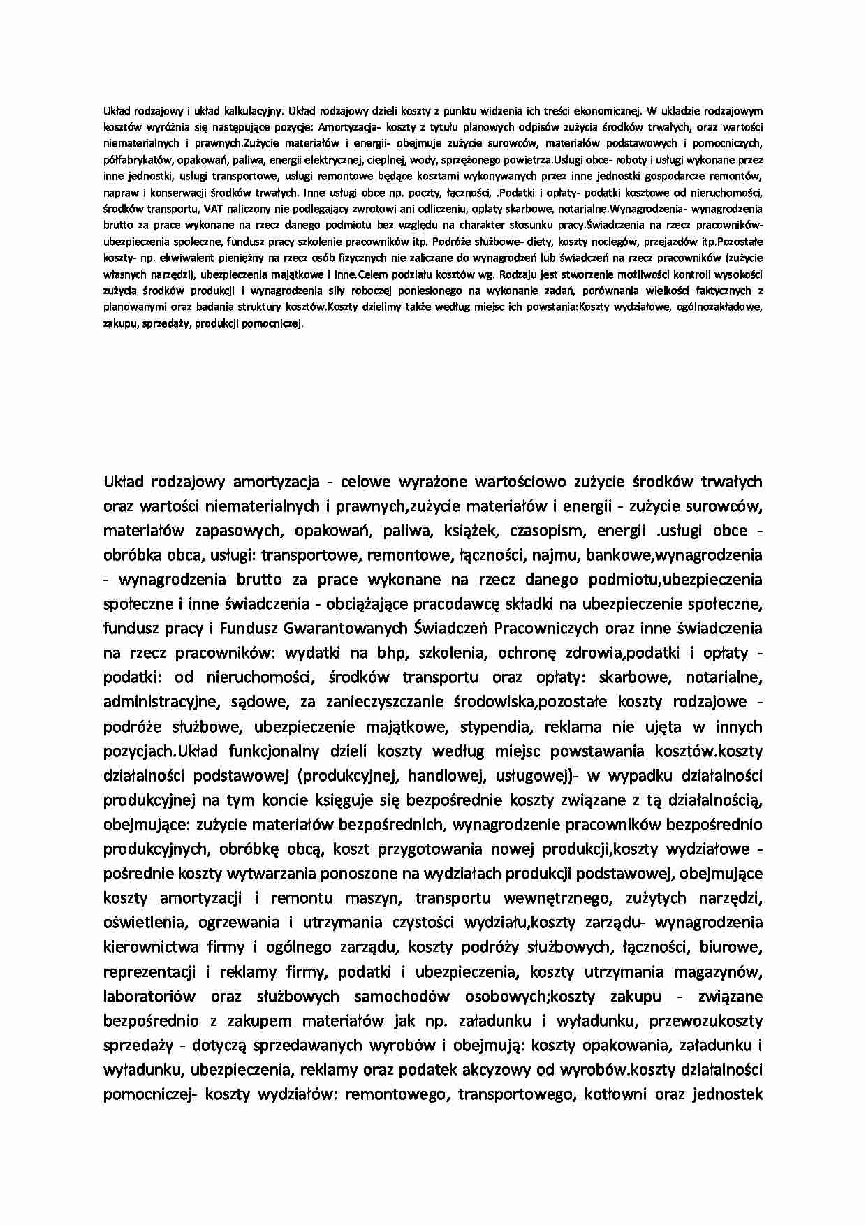 Układ rodzajowy i układ kalkulacyjny - strona 1