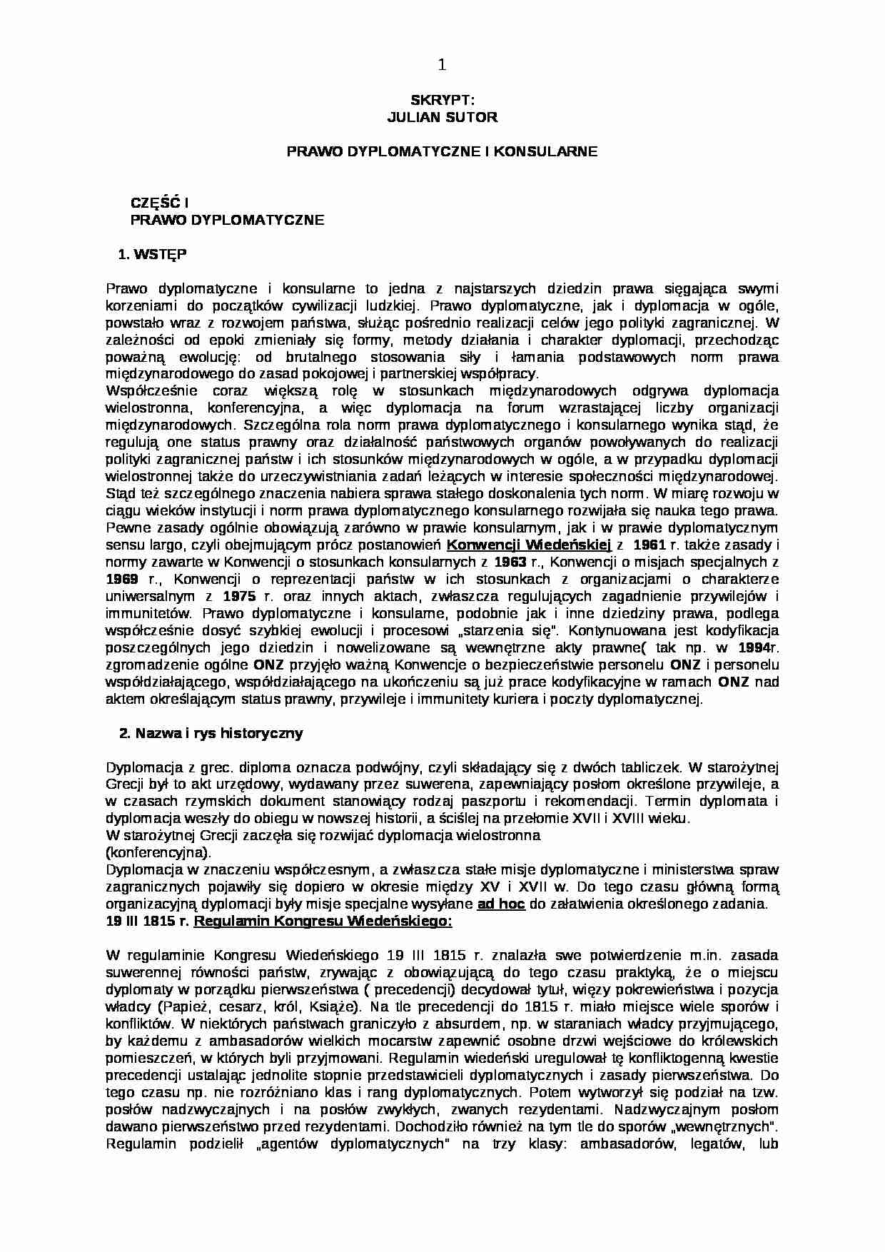 sutor skrypt prawo dyplomantyczne i konsularne - Prawo  - strona 1