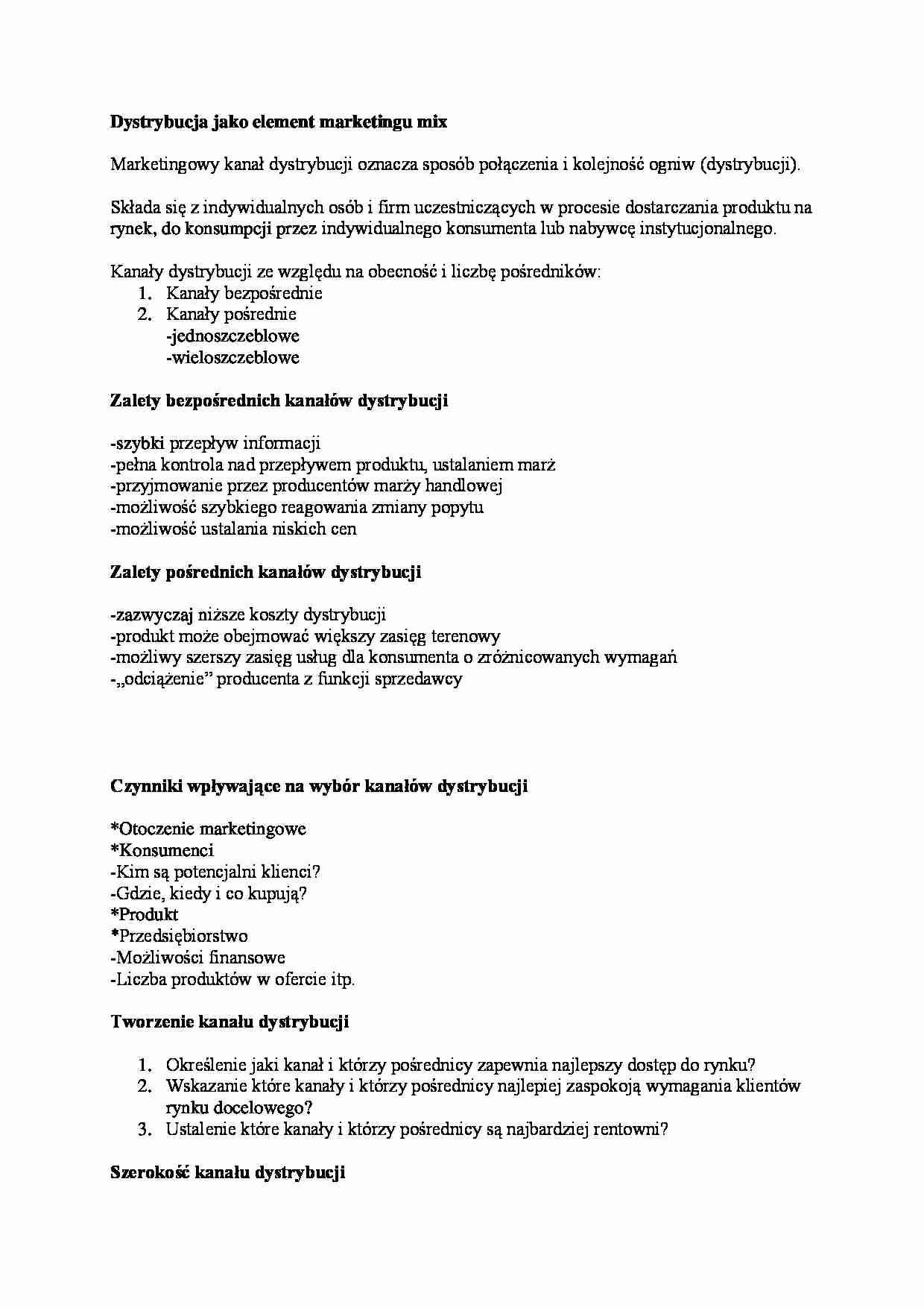 Dystrybucja jako element marketingu mix - strona 1