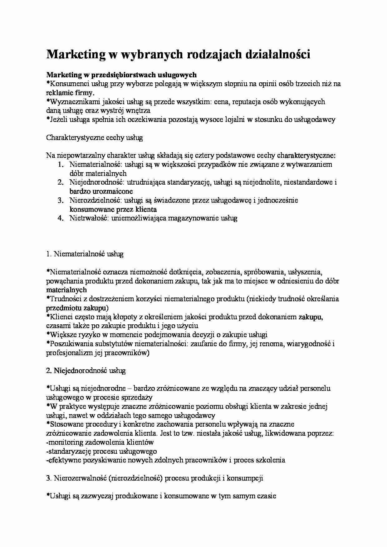 Marketing w wybranych rodzajach działalności - strona 1