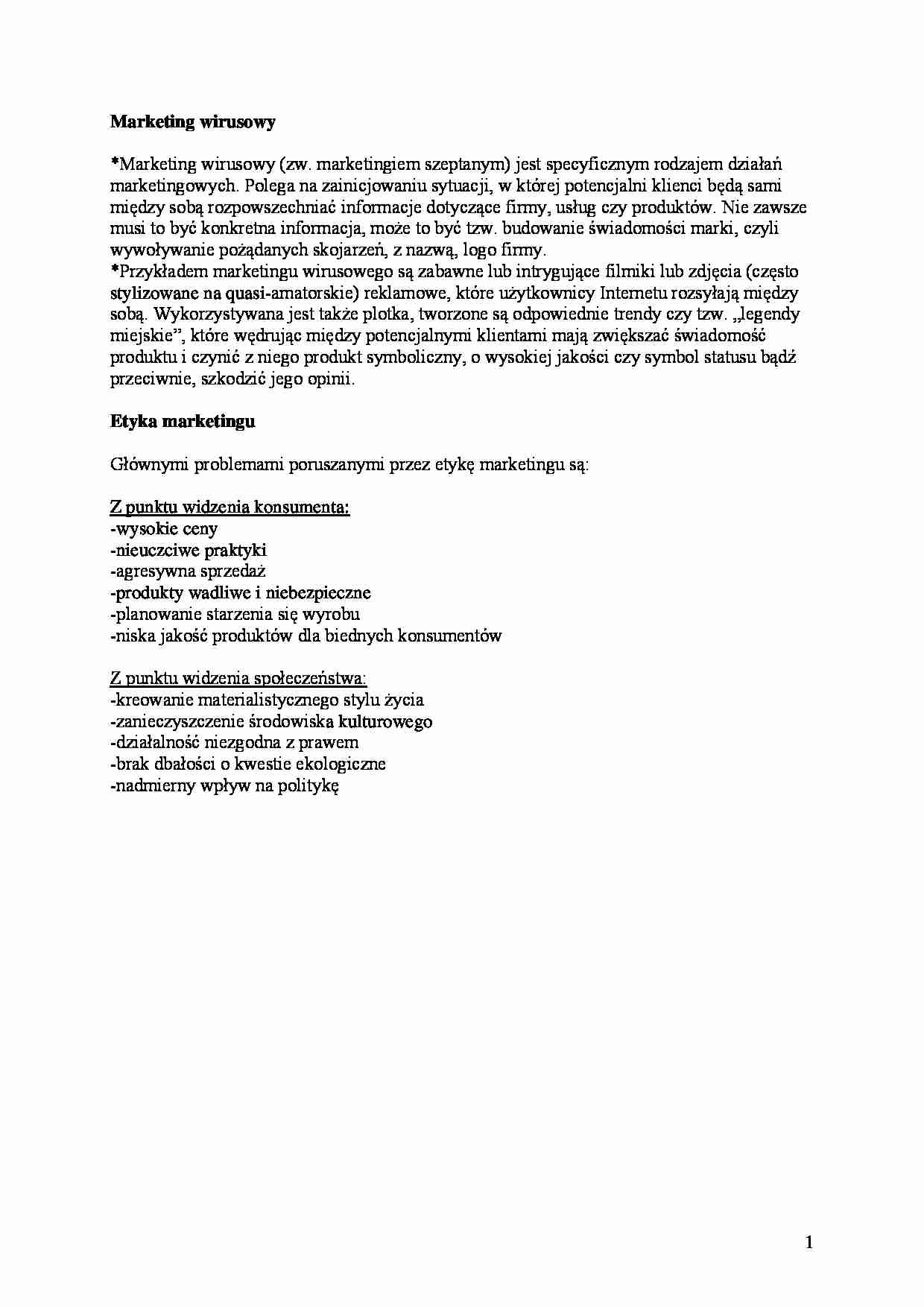 Marketing wirusowy i etyka marketingu - strona 1