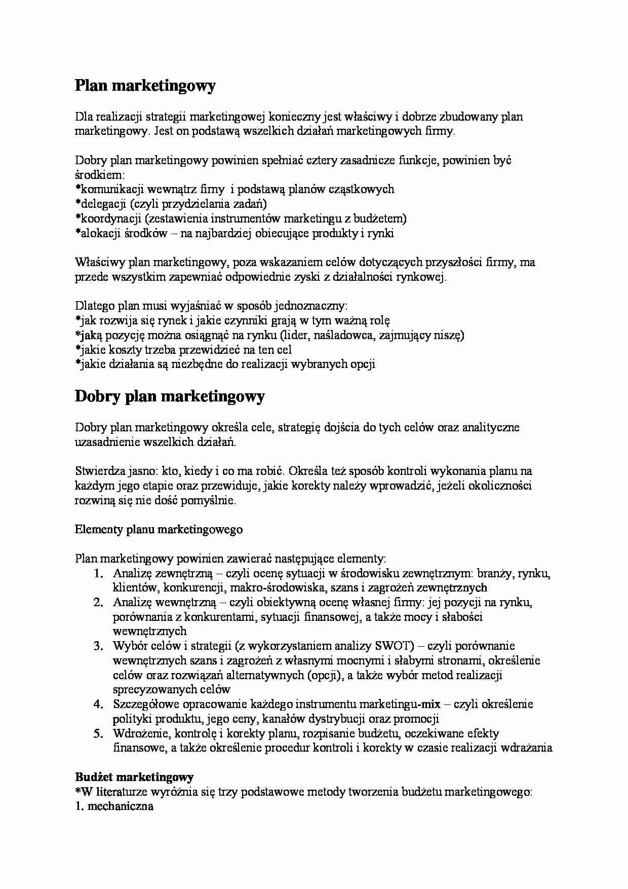 Plan i budżet marketingowy - strona 1