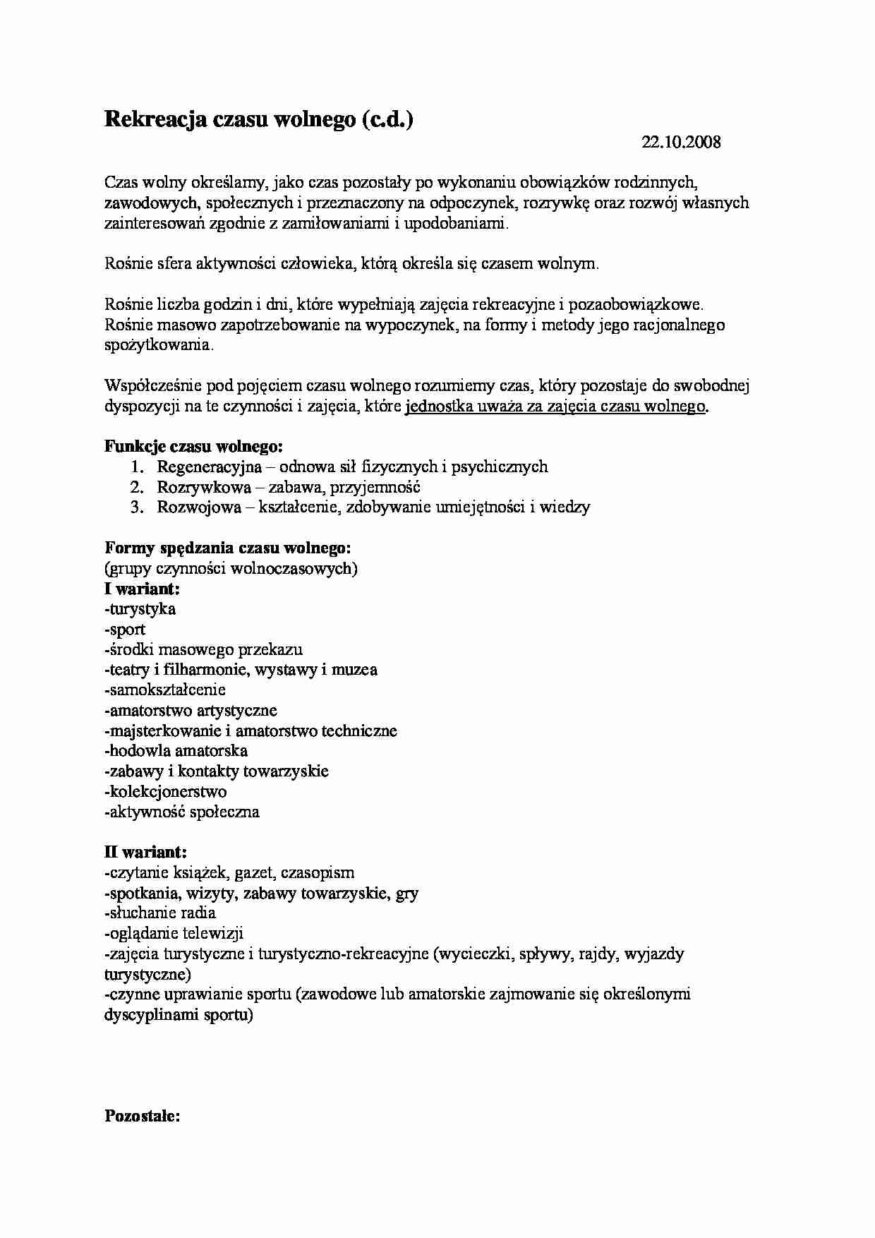 Rekreacja czasu wolnego - strona 1