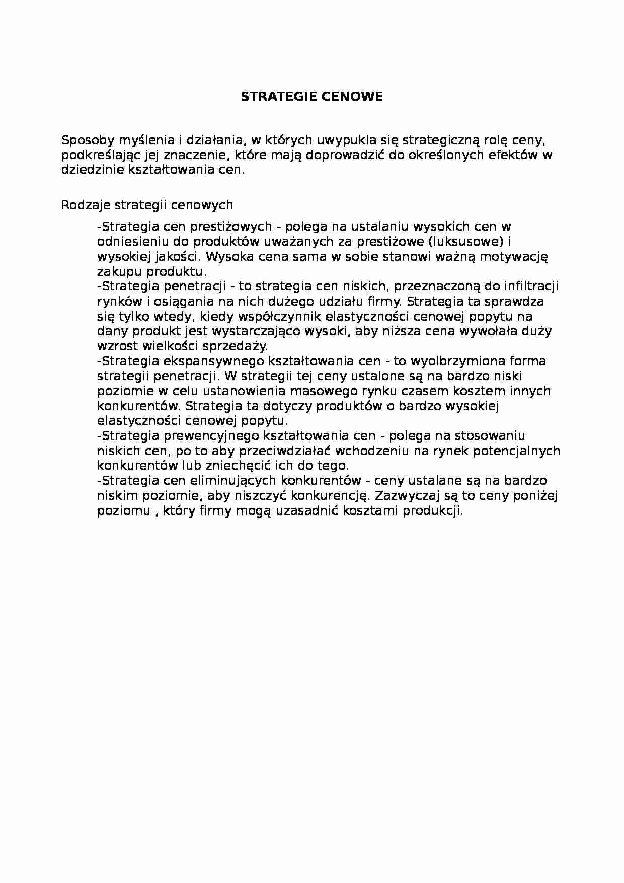 Strategie cenowe - opracowanie - strona 1