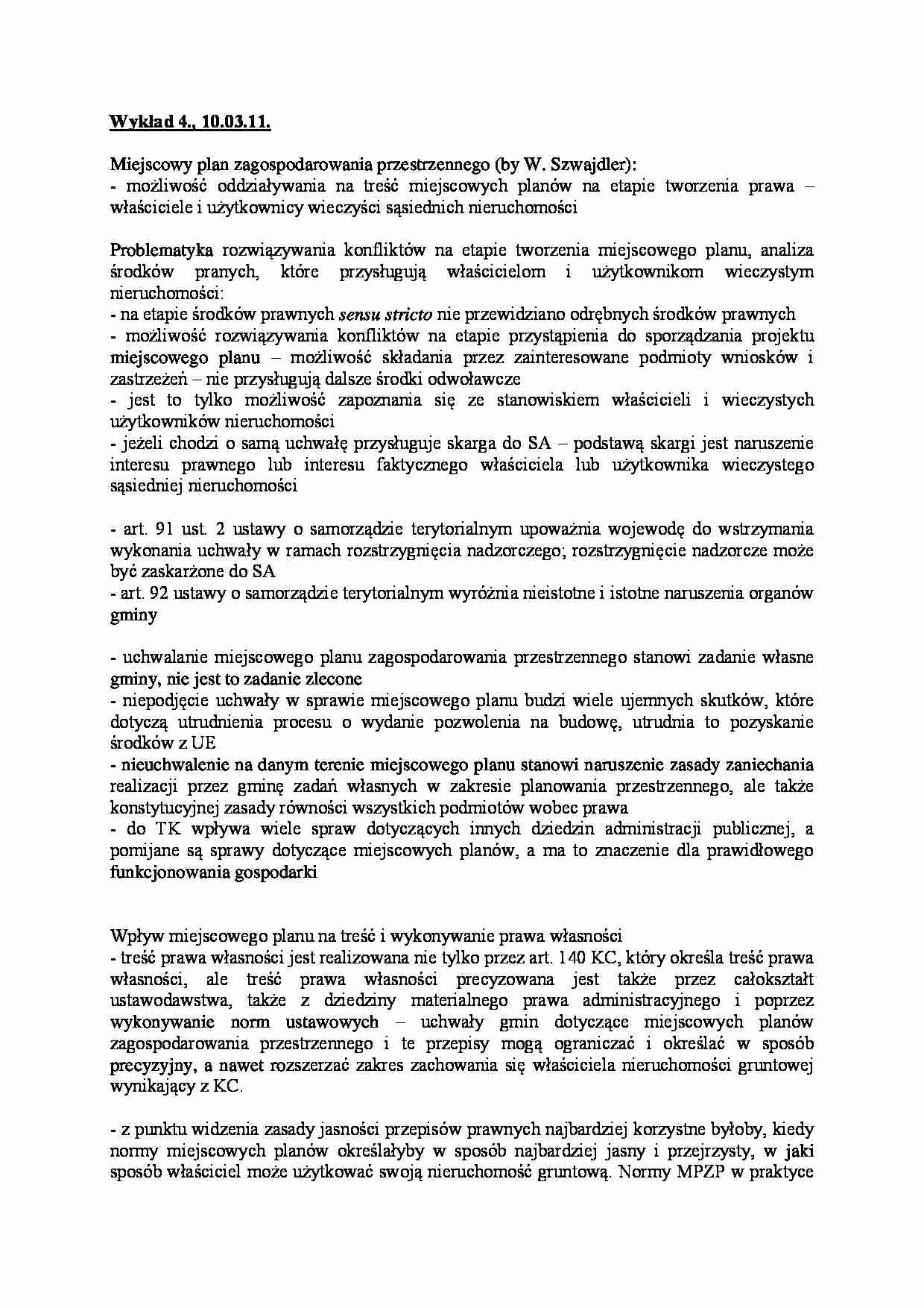 Miejscowy plan zagospodarowania przestrzennego-wykład  - strona 1