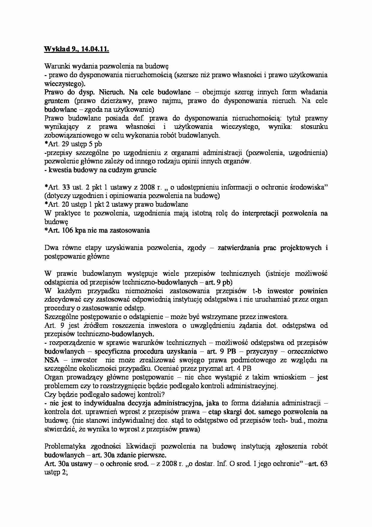 Warunki wydania pozwolenia na budowę-wykład  - strona 1