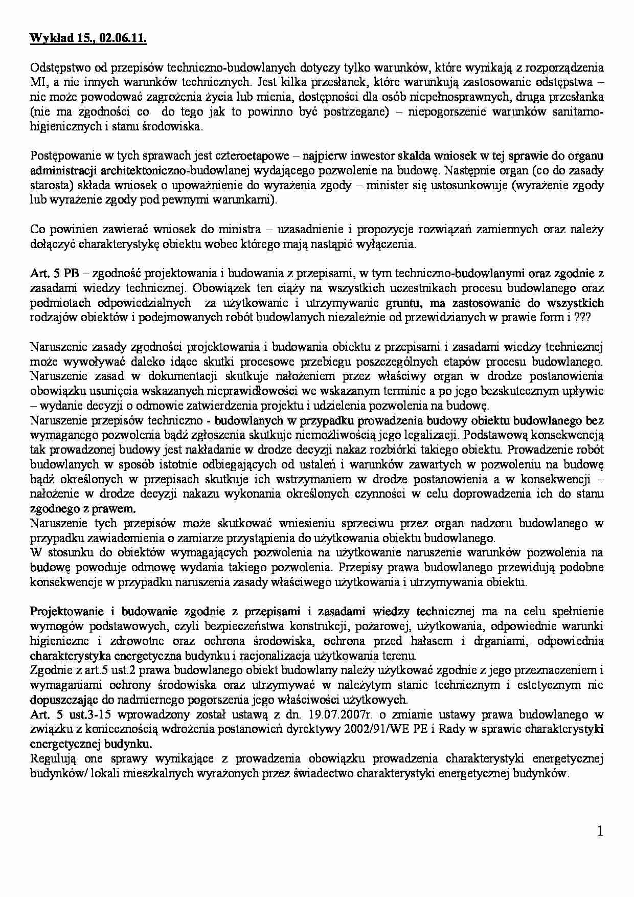 Odstępstwo od przepisów techniczno-budowlanych-wykład  - strona 1