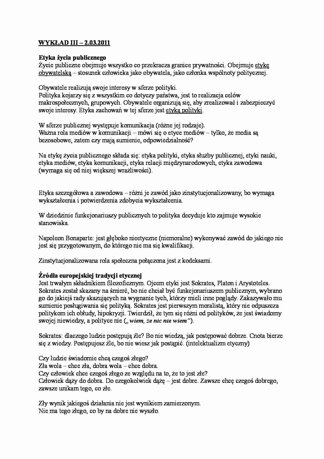Etyka życia publicznego-Wykład  - strona 1