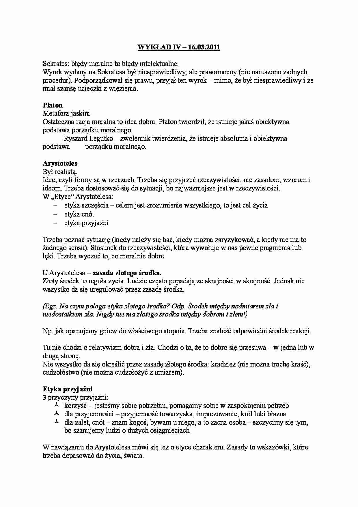 Sokrates: błędy moralne to błędy intelektualne-Wykład  - strona 1