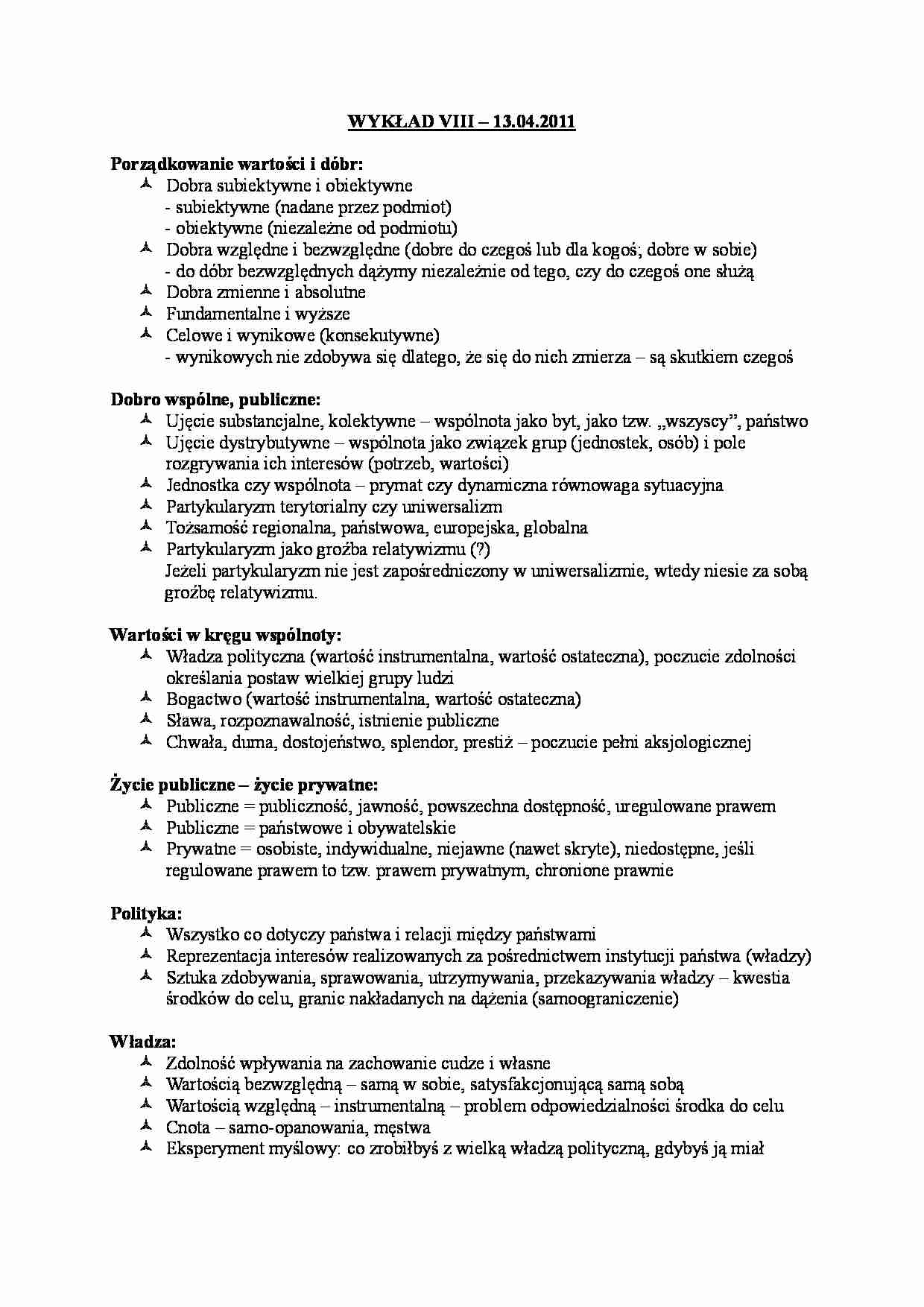 Porządkowanie wartości i dóbr-Wykład  - strona 1