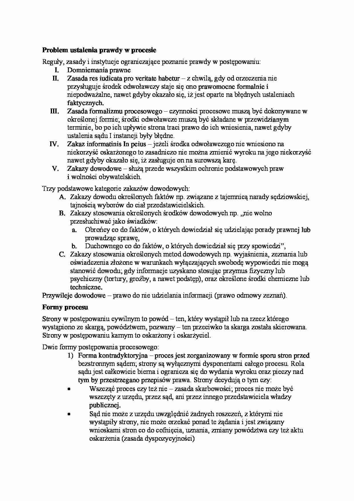 Problem ustalenia prawdy w procesie - Formy procesu - strona 1