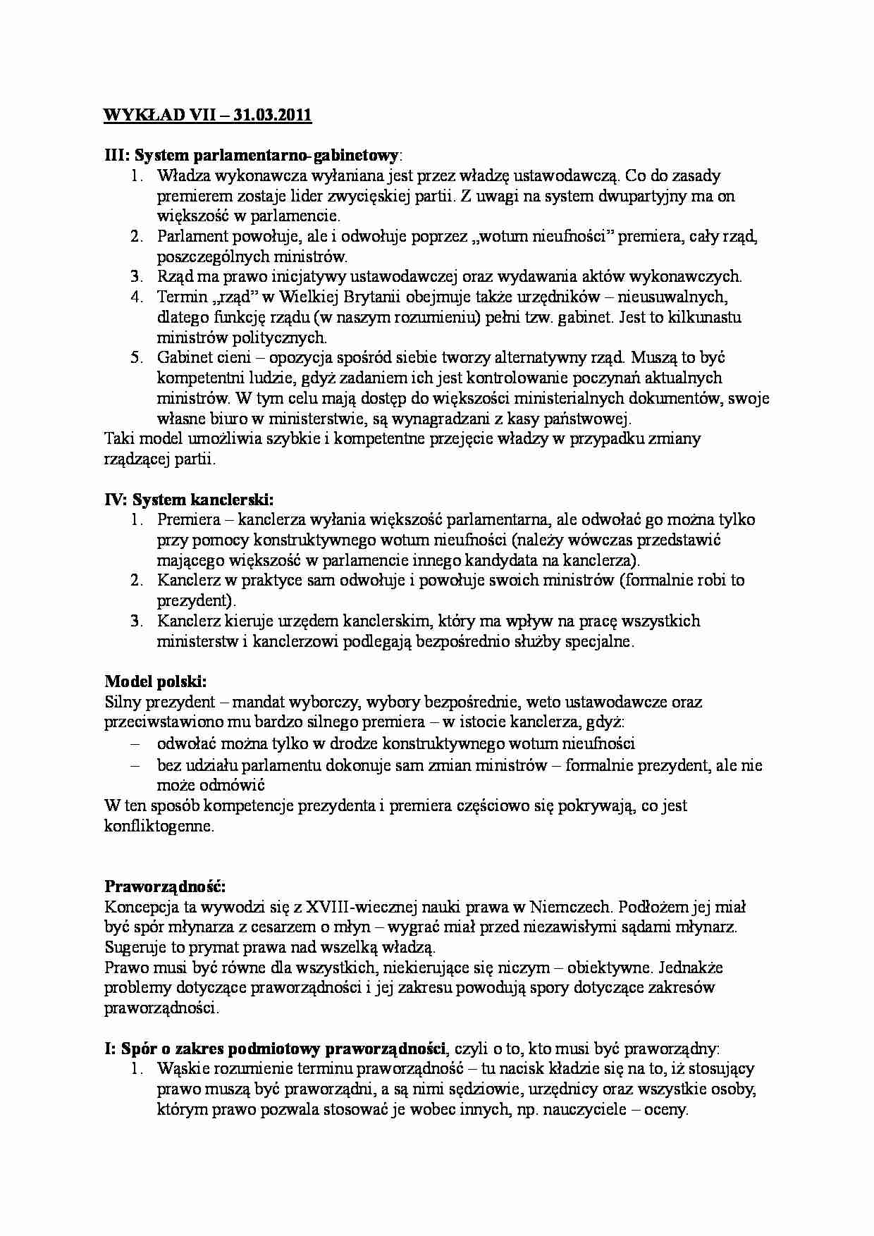  System parlamentarno-gabinetowy-Wykład  - strona 1