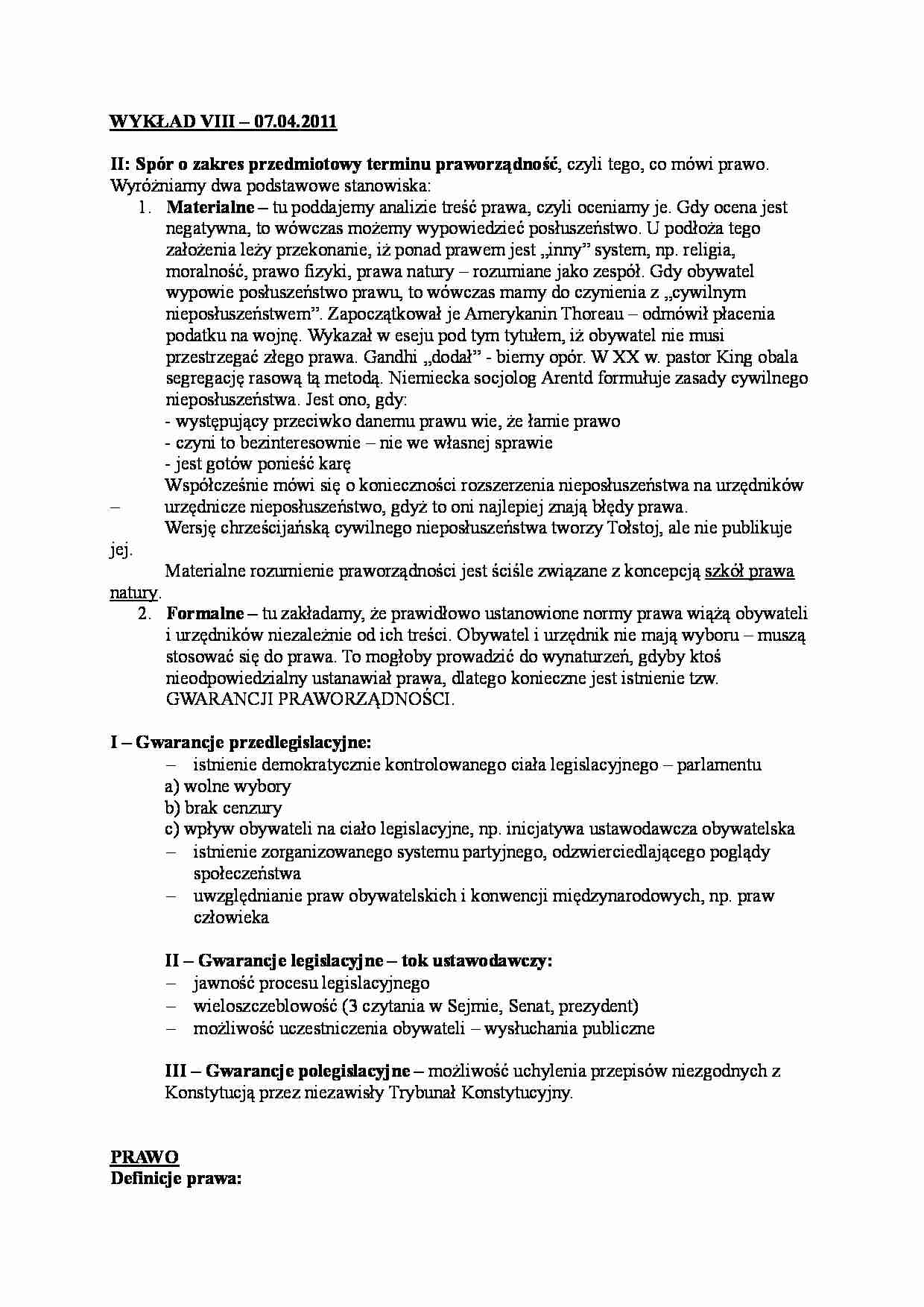 Spór o zakres przedmiotowy terminu praworządność-Wykład  - strona 1