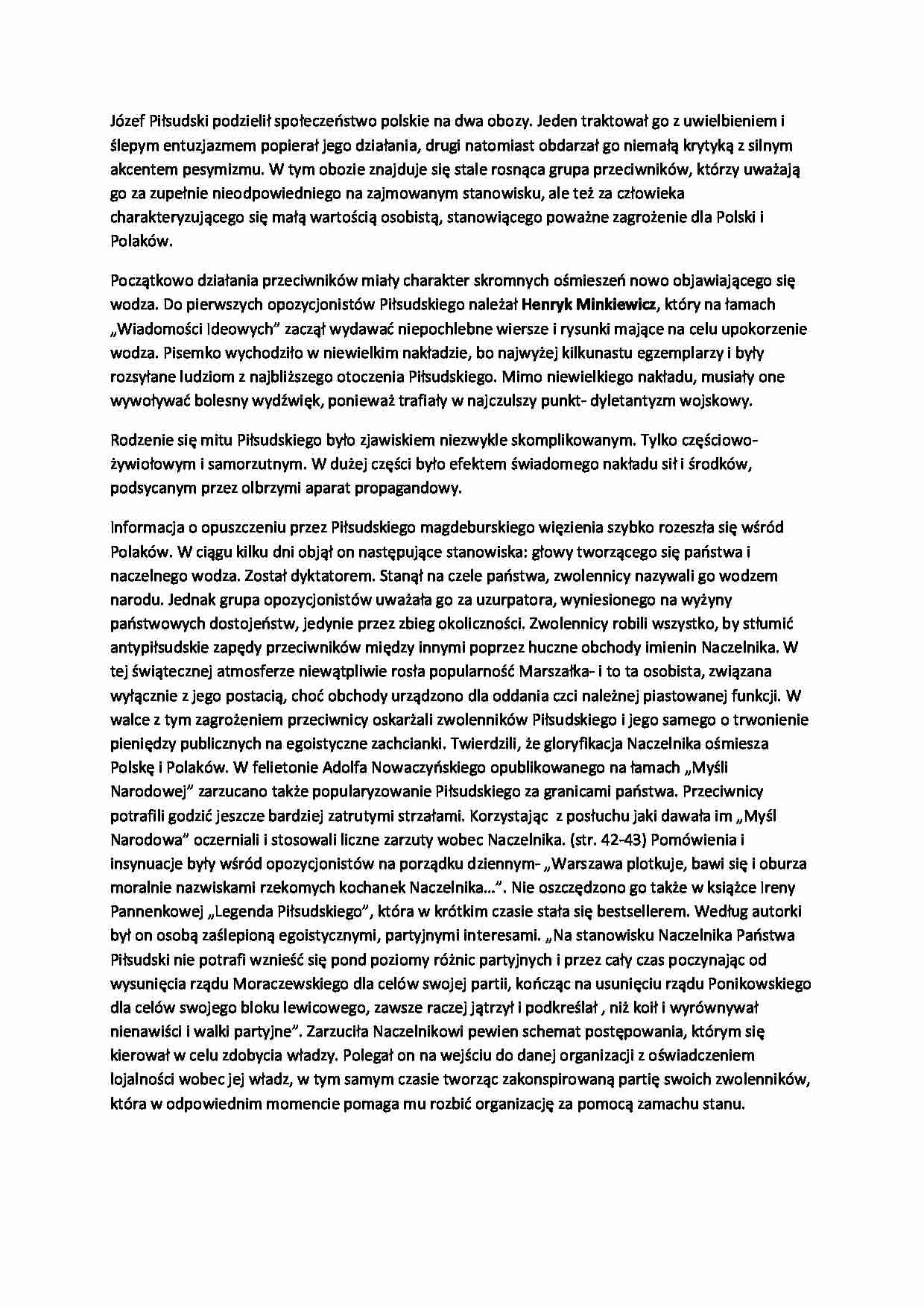 Przeciwnicy Pilsudskiego- referat - strona 1