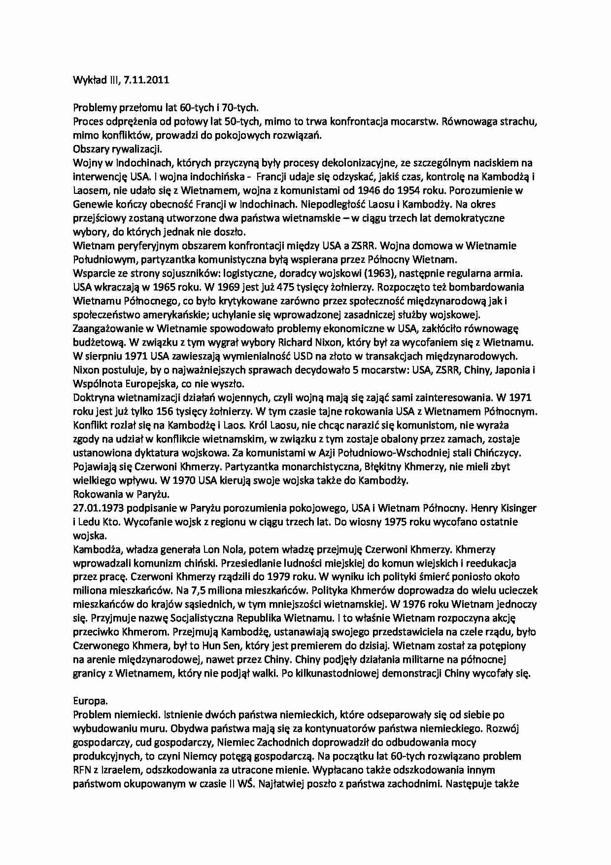 Problemy przełomu lat 60-tych i 70-tych-Wykład  - strona 1