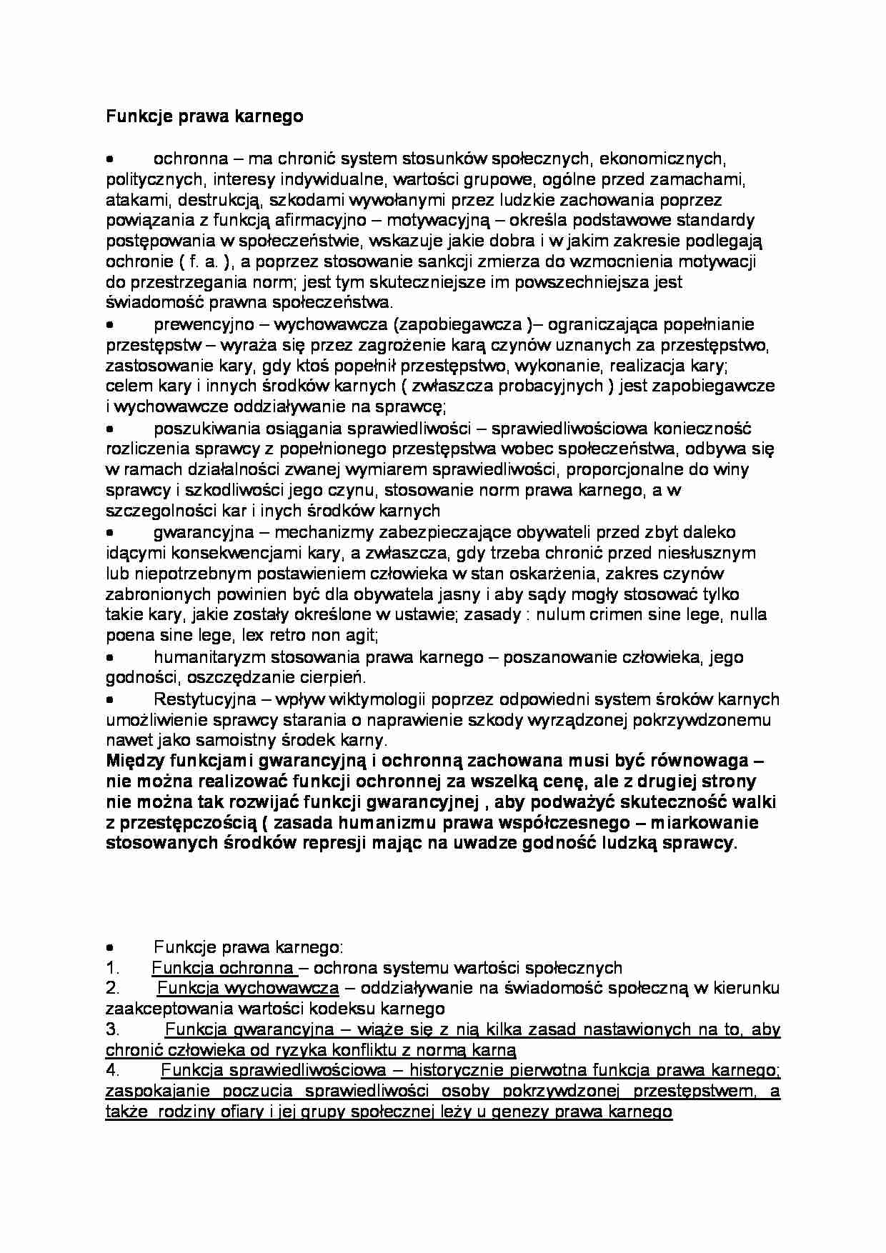 Funkcje prawa karnego - ochronna  - strona 1