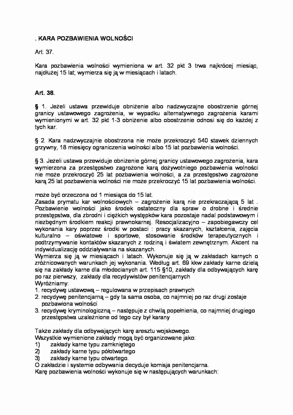 Kara pozbawienia wolności - Ustawa - strona 1