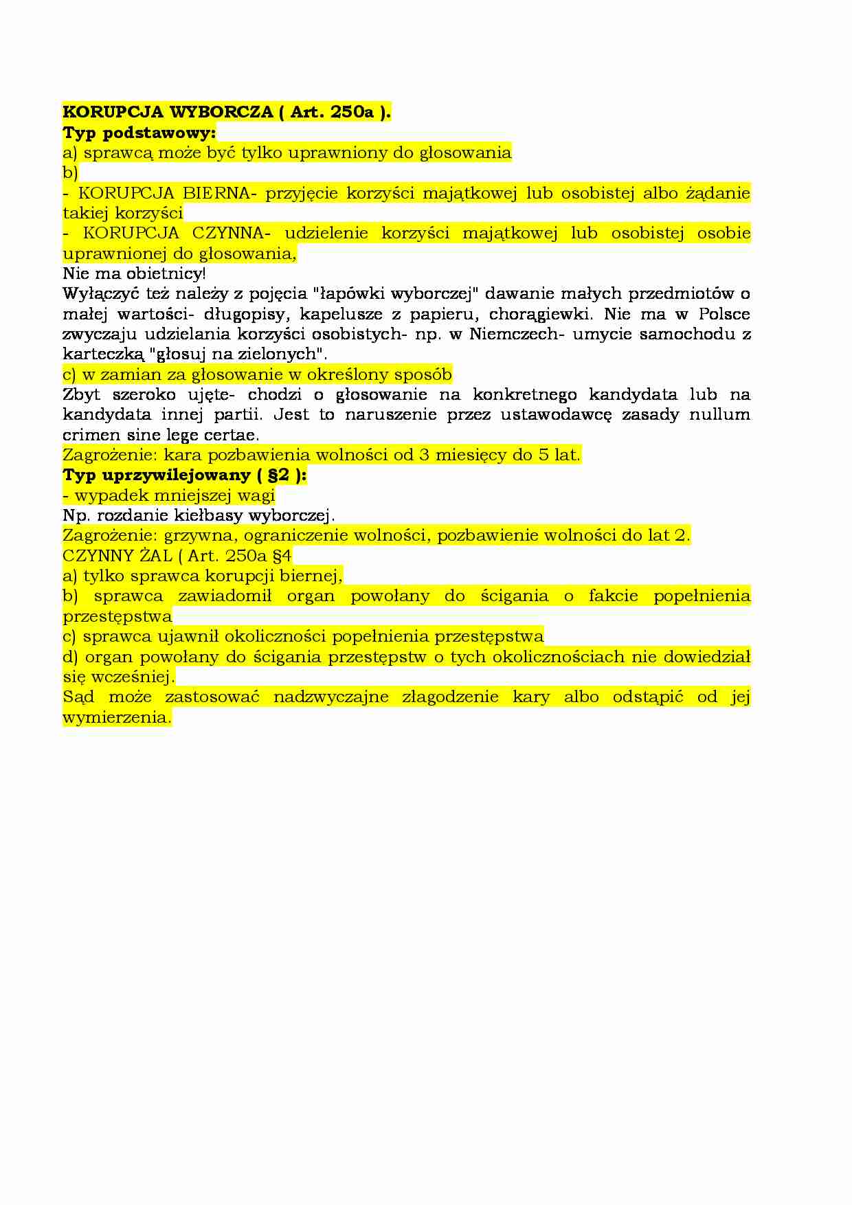 Korupcja wyborcza ( Art. 250a ) - strona 1