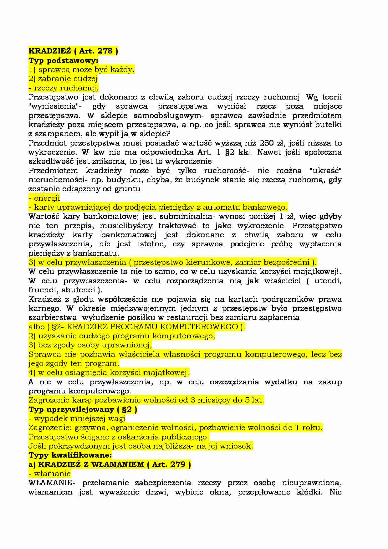 Kradzież( Art. 278 ) - strona 1