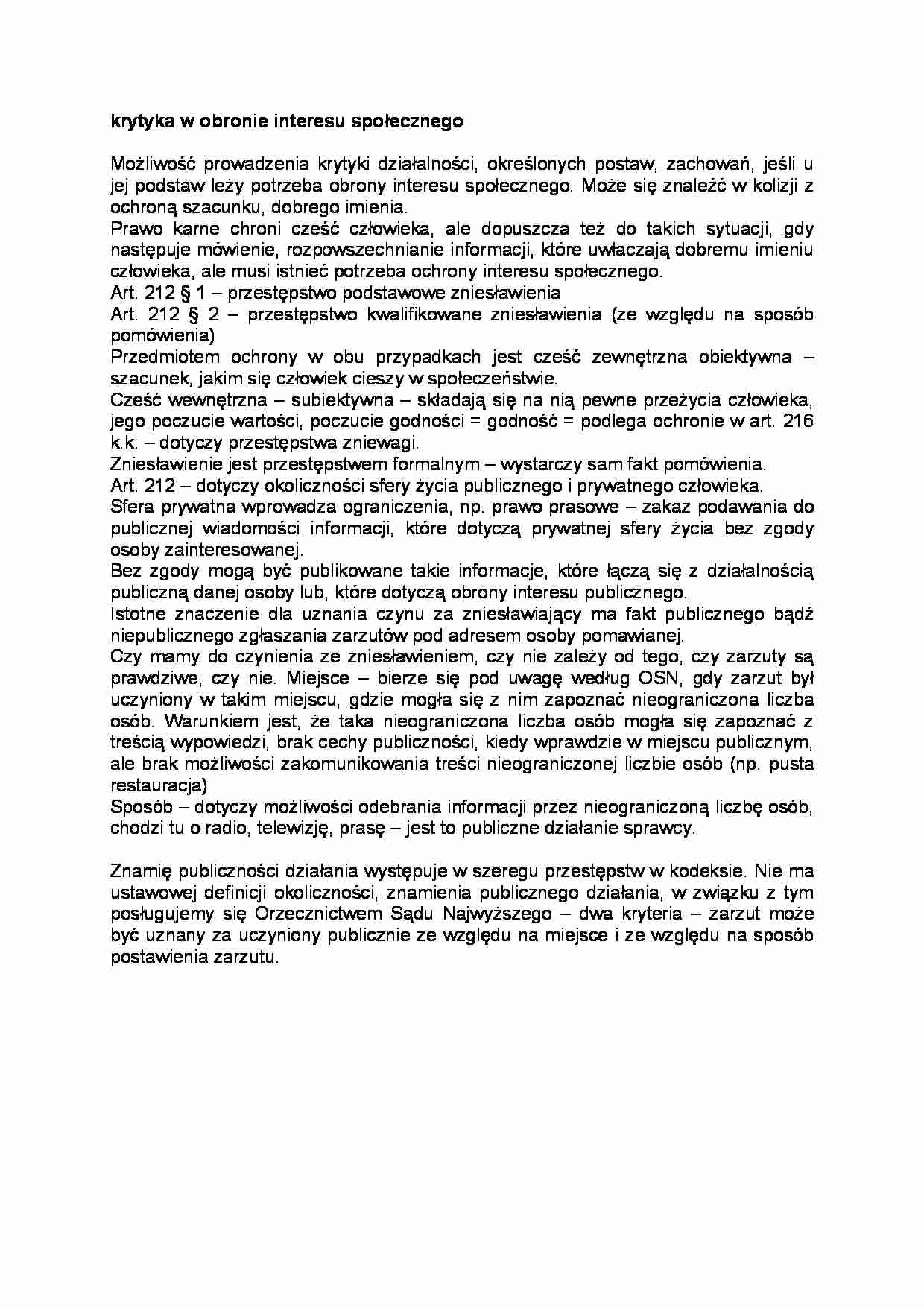 Krytyka w obronie interesu społecznego - strona 1