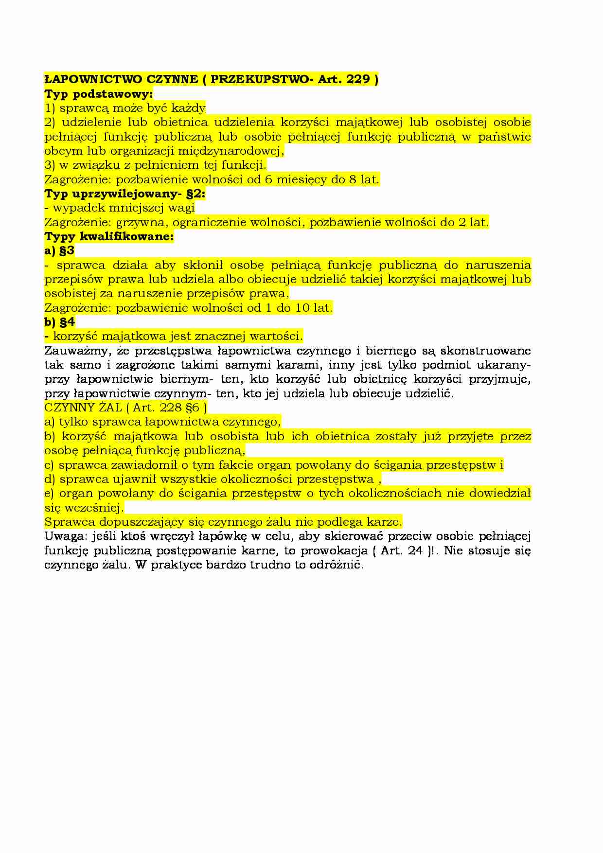 Łapownictwo czynne ( PRZEKUPSTWO- Art. 229 ) - strona 1