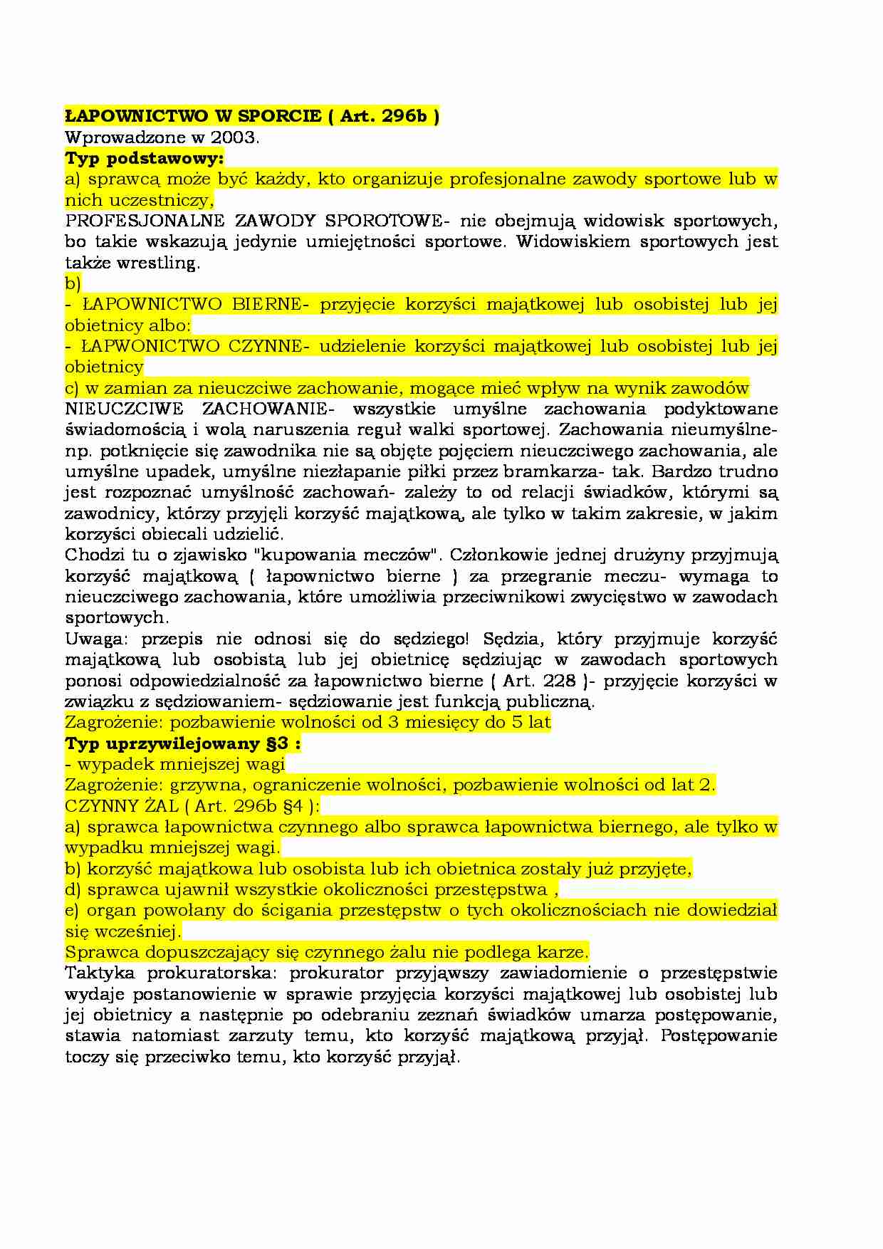 Łapownictwo w sporcie( Art. 296b ) - strona 1