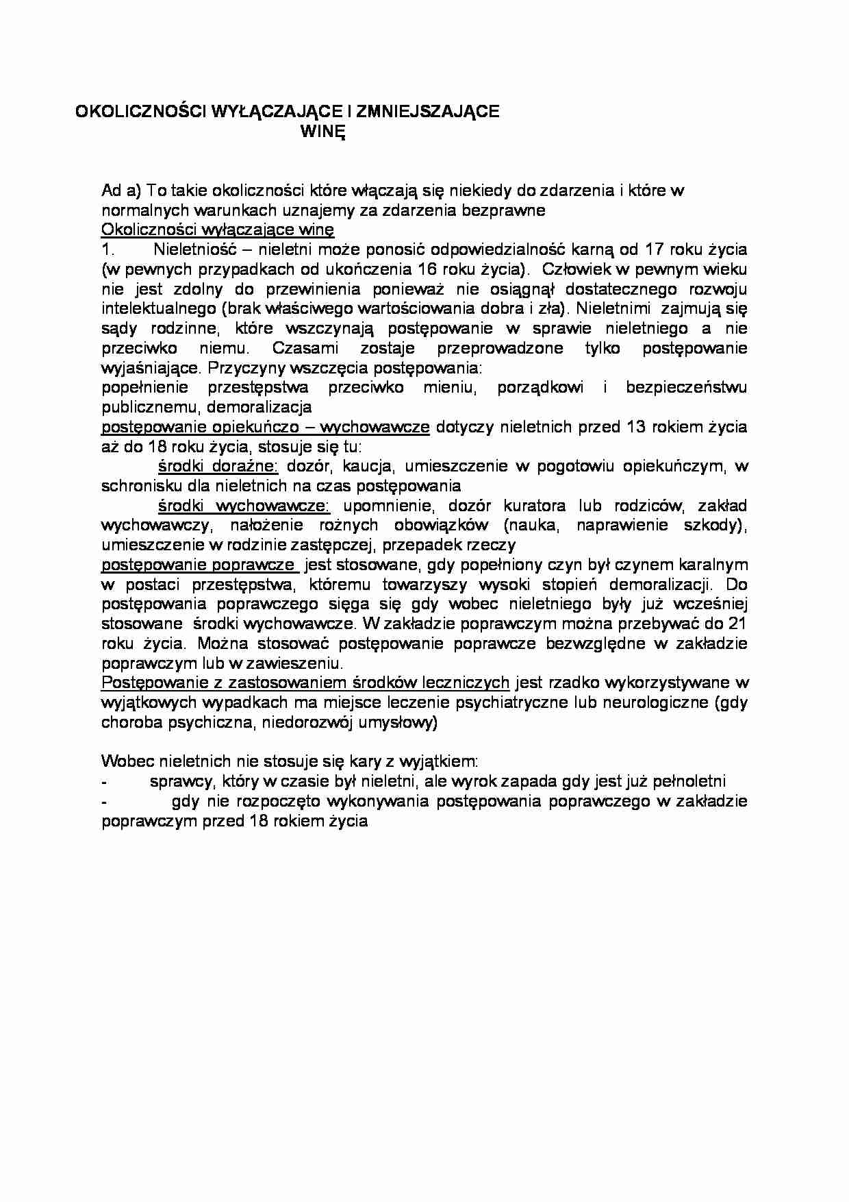 Okoliczności wyłączające i zmniejszające winę - strona 1