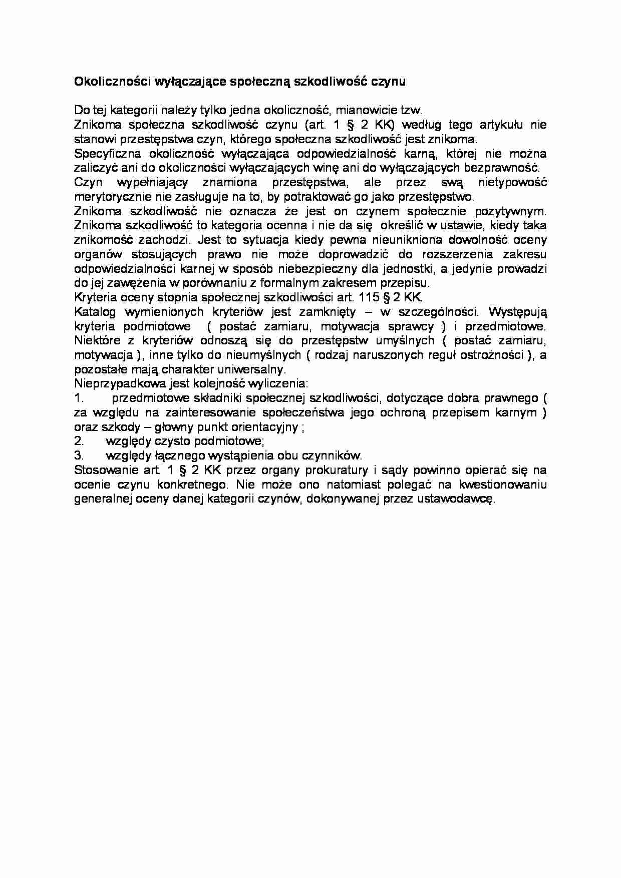 Okoliczności wyłączające społeczną szkodliwość czynu - strona 1