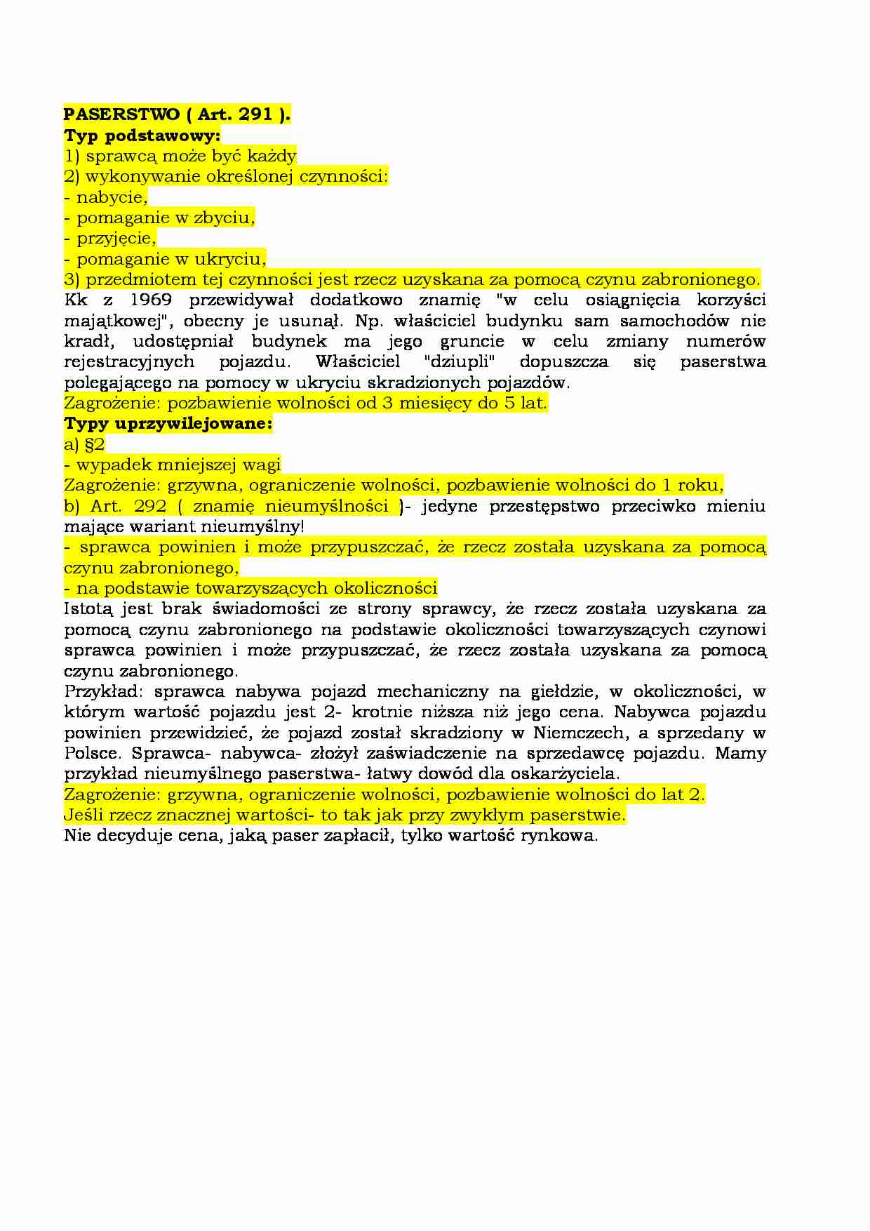 Paserstwo ( Art. 291 ) - strona 1