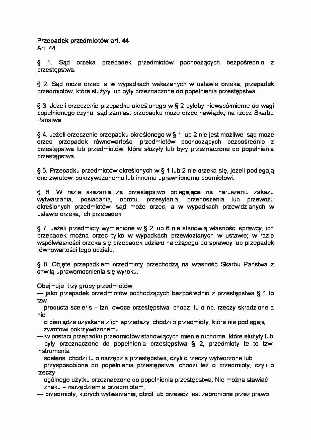 Przepadek przedmiotów art. 44 - strona 1