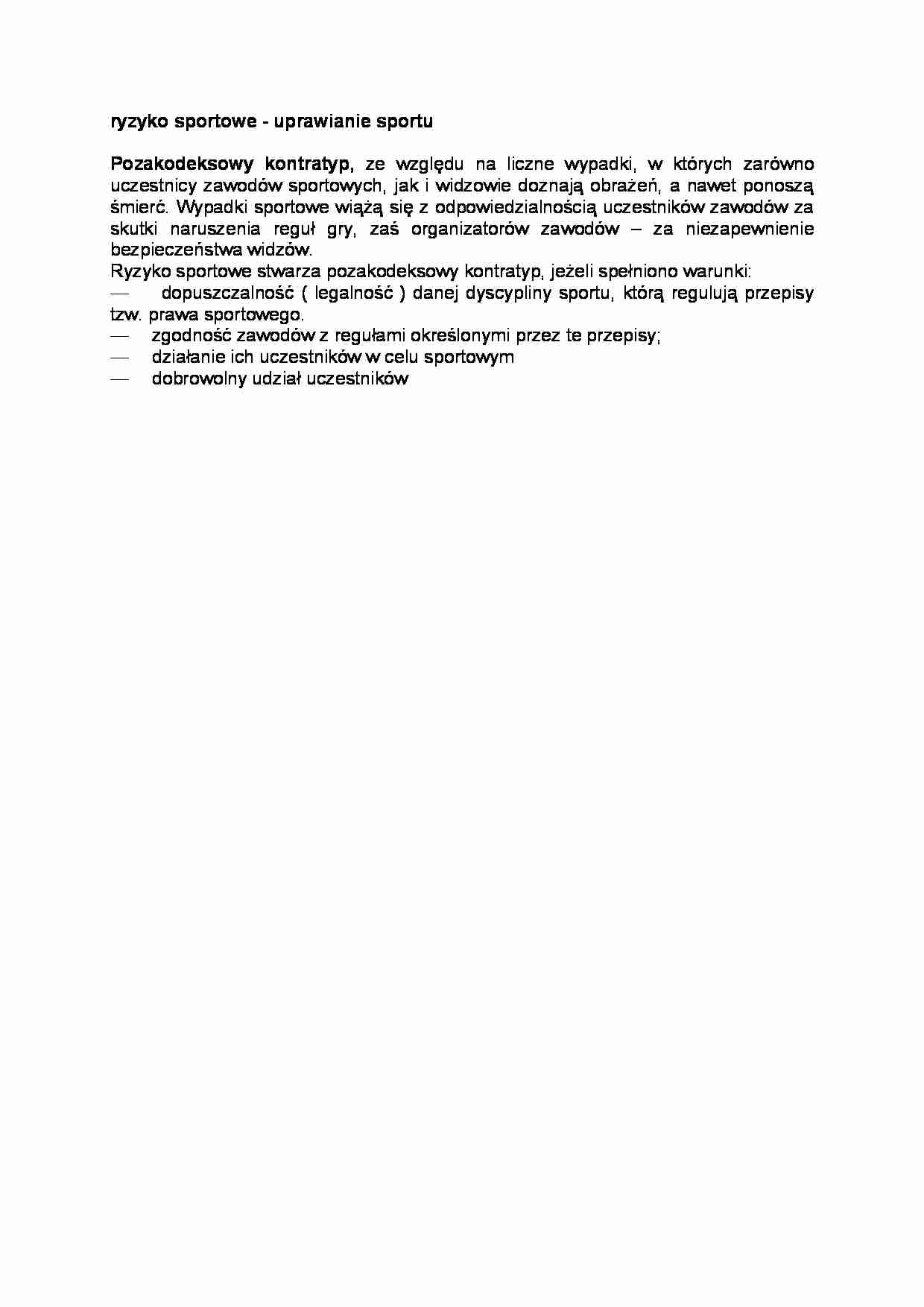 Ryzyko sportowe - uprawianie sportu - strona 1