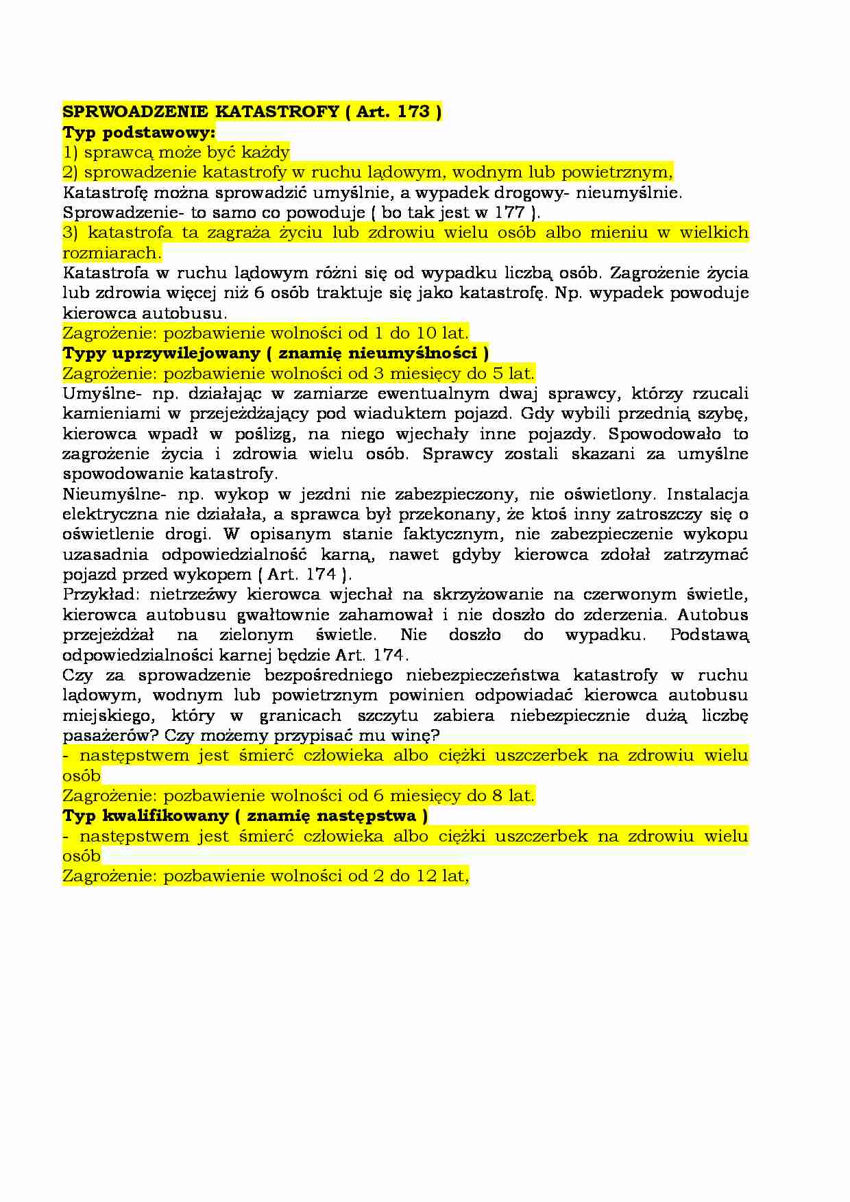 Sprowadzenie katastrofy ( Art. 173 ) - strona 1