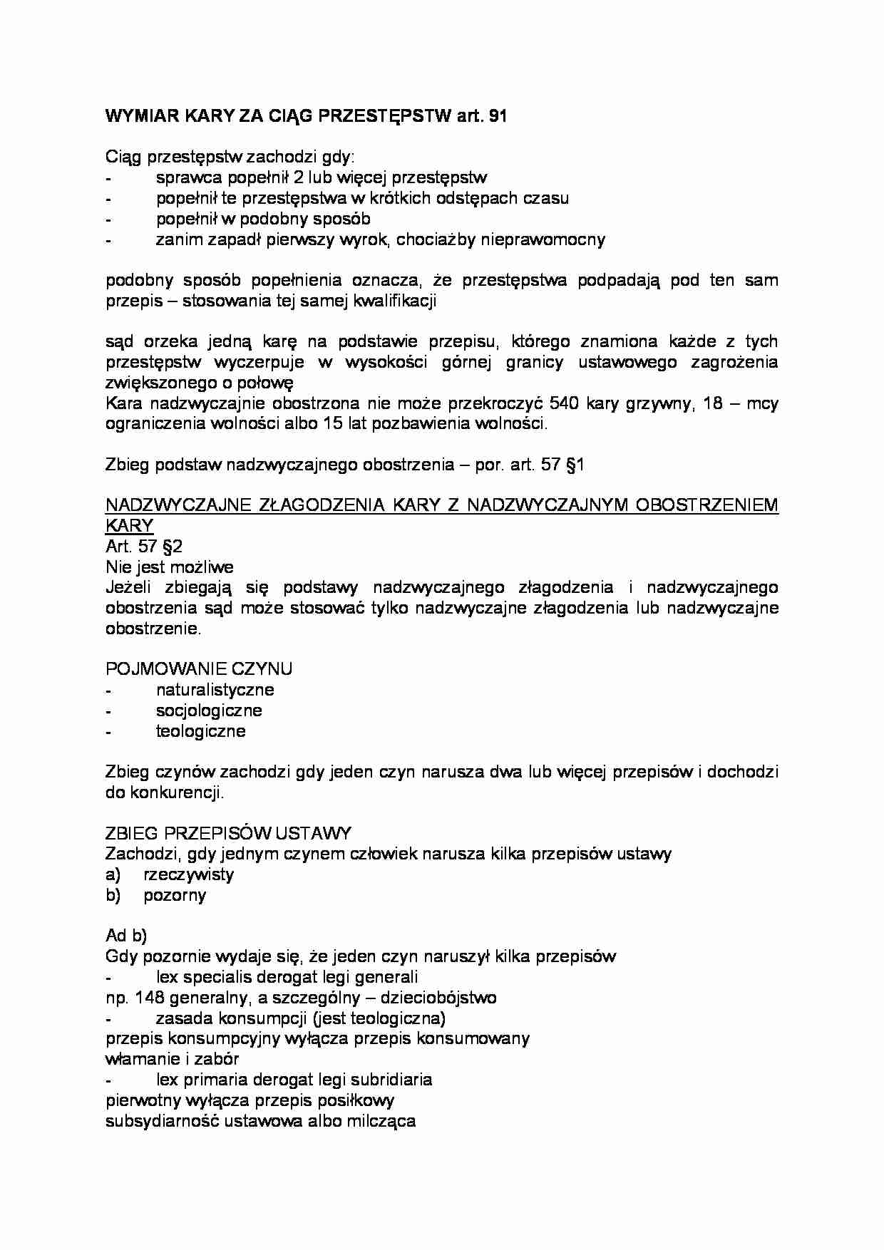 Wymiar kary za ciąg przestępstw art. 91 - strona 1