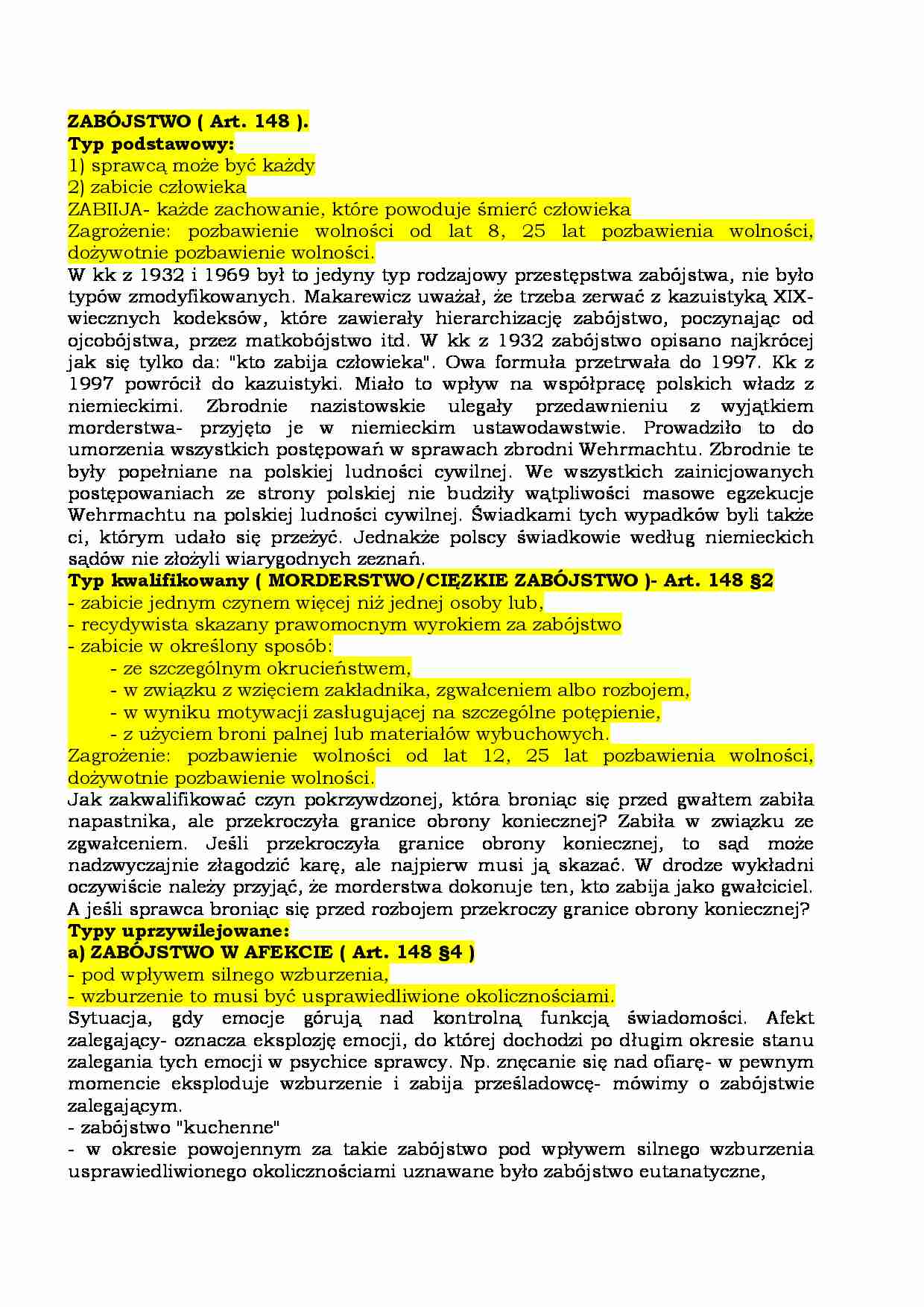 Zabójstwo ( Art. 148 ). - strona 1