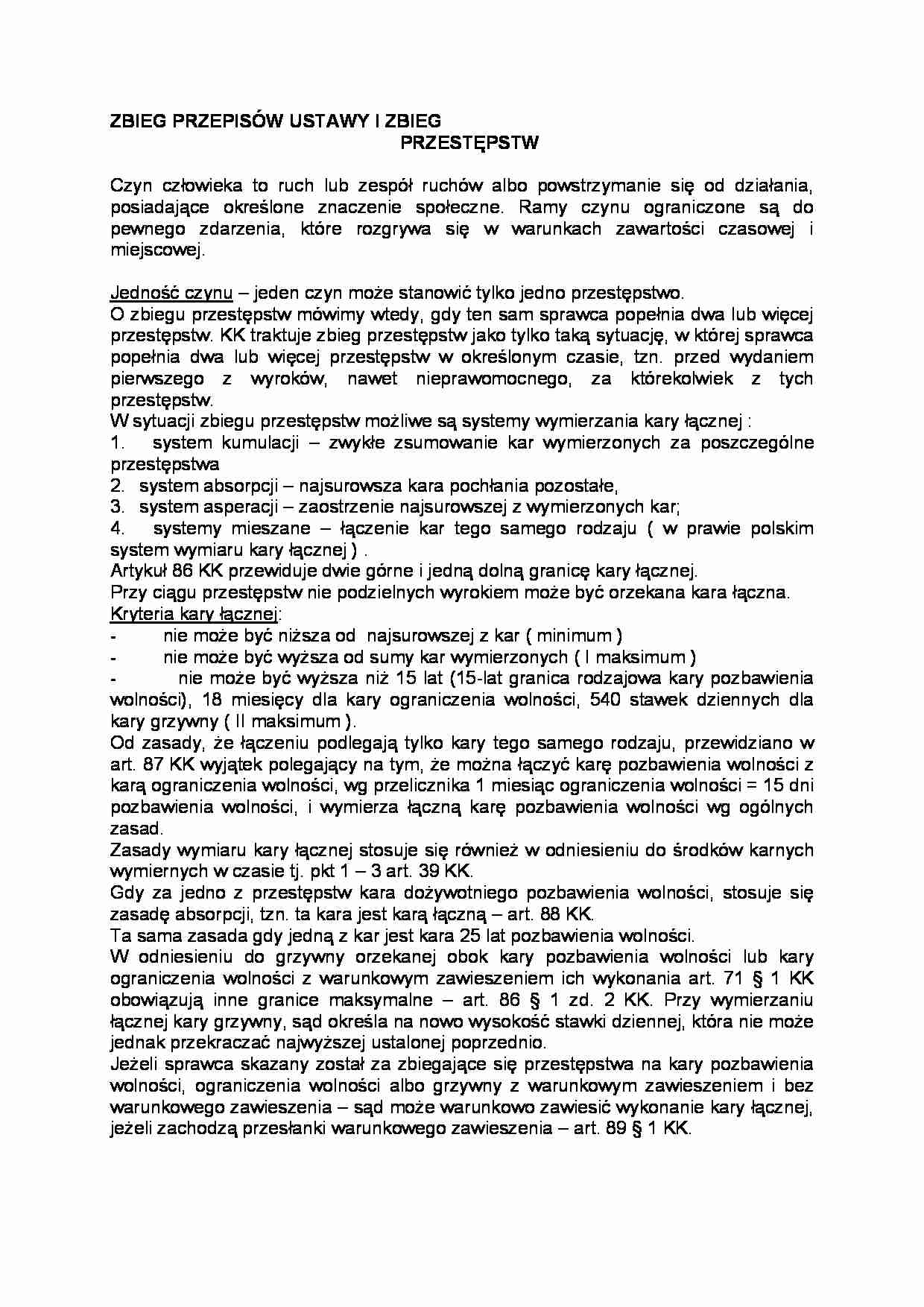 Zbieg przepisów ustawy i zbieg przestępstw - strona 1