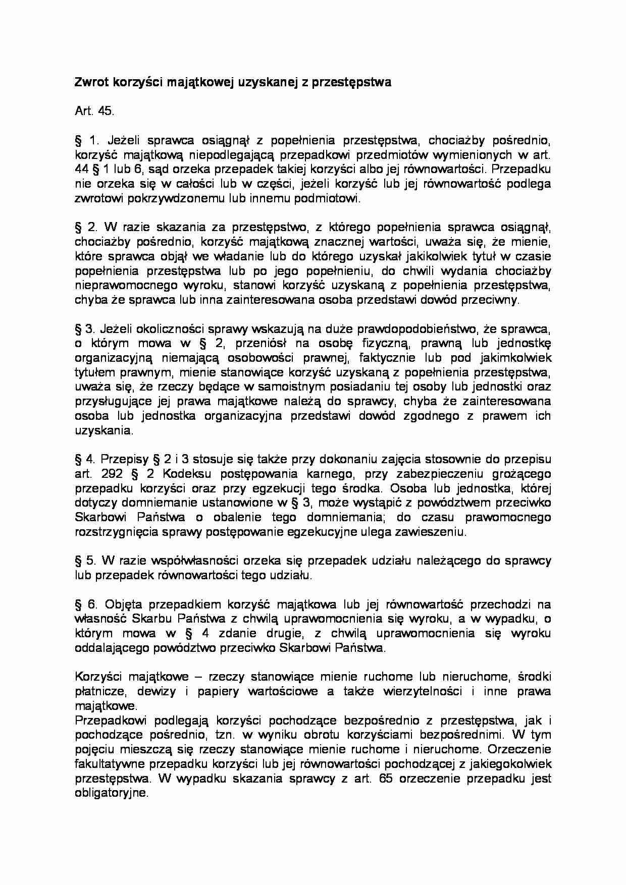 Zwrot korzyści majątkowej uzyskanej z przestępstwa - strona 1