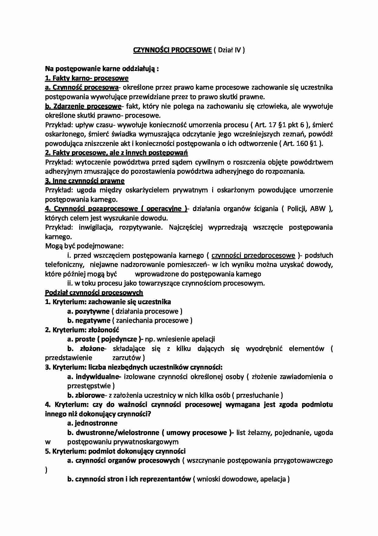 Czynności procesowe - postępowanie karne - strona 1