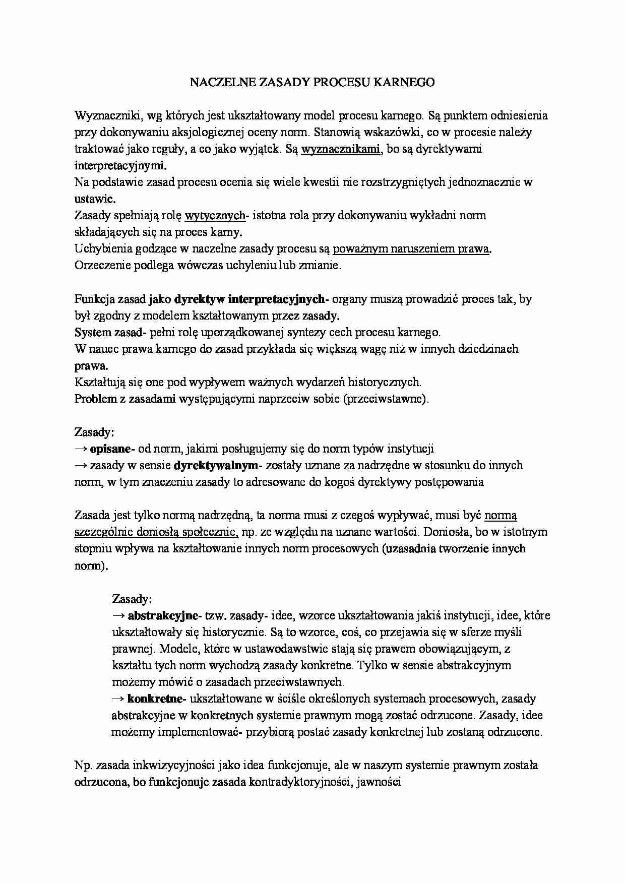 Naczelne zasady procesu karnego-wykład  - strona 1