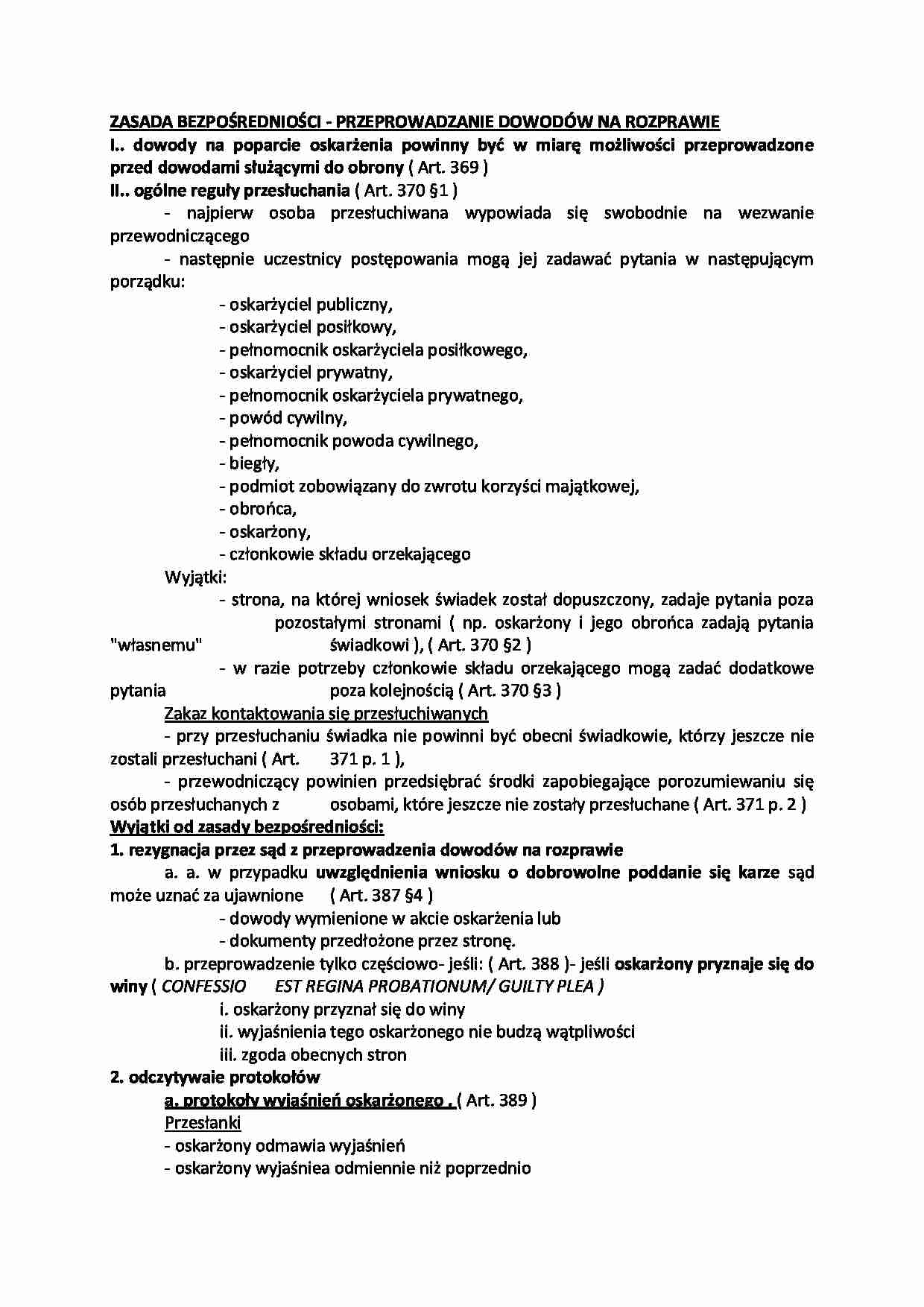 Zasada bezpośredniości-przeprowadzanie dowodów na rozprawie - strona 1