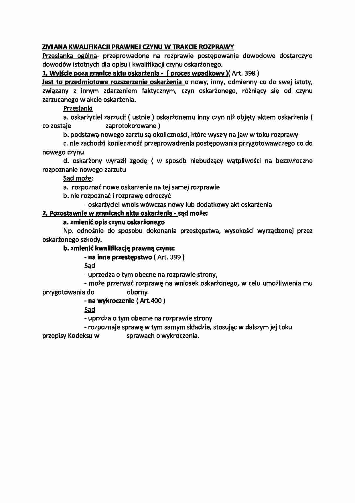 Zmiana kwalifikacji prawnej czynu w trakcie rozprawy - strona 1