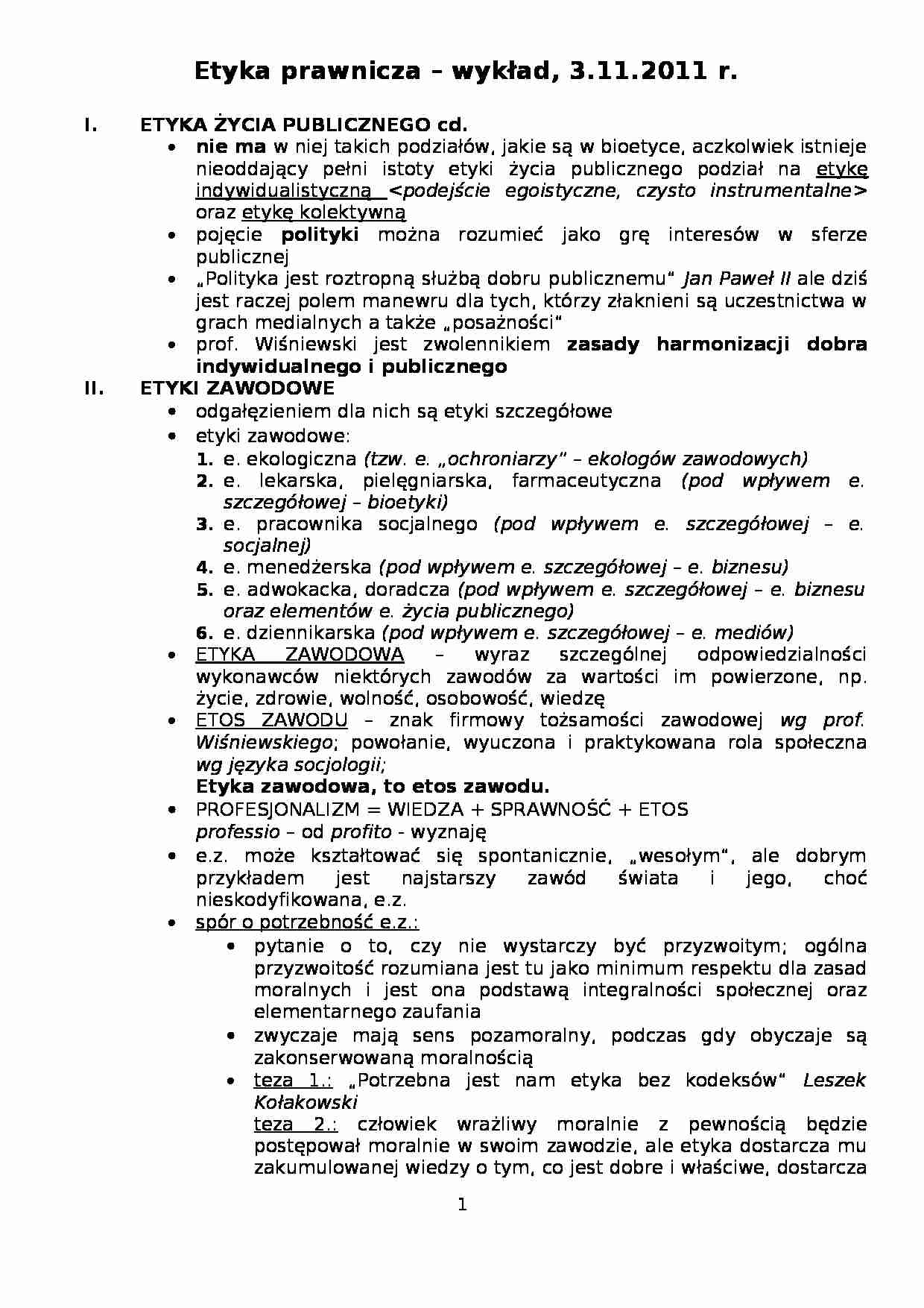Etyka życia publicznego-wykład  - strona 1
