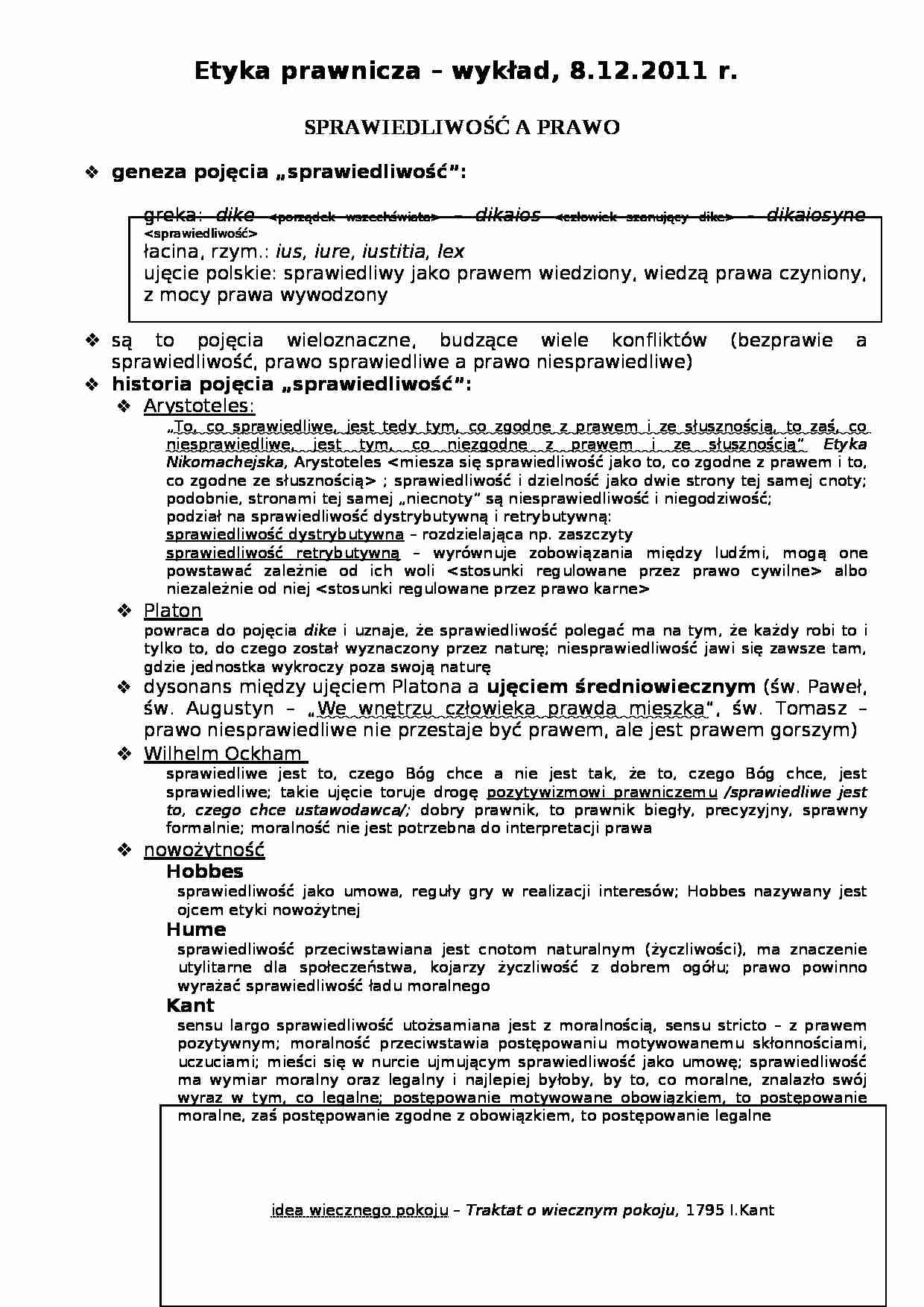 Sprawiedliwość a prawo-wykład  - strona 1