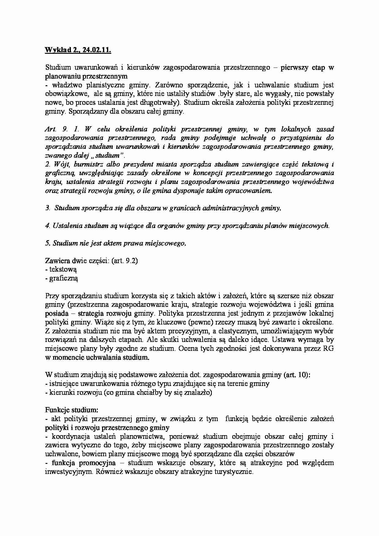 Studium uwarunkowań i kierunków zagospodarowania przestrzennego-wykład  - strona 1