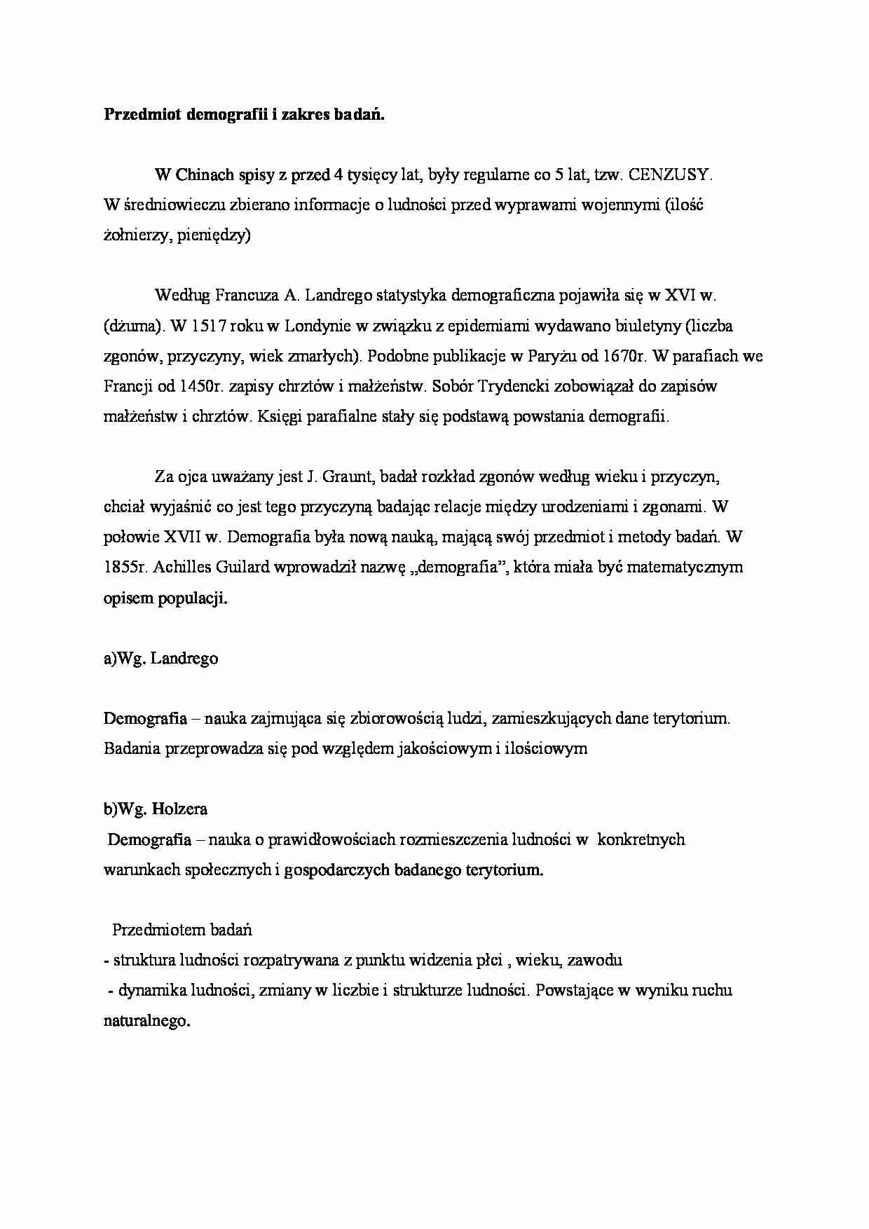 Przedmiot demografii i zakres badań - strona 1