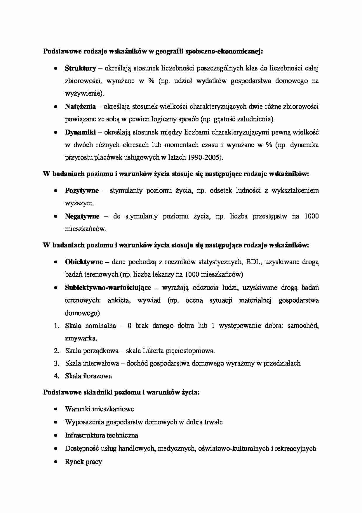 Rodzaje wskaźników w geografii społeczno-ekonomicznej - strona 1