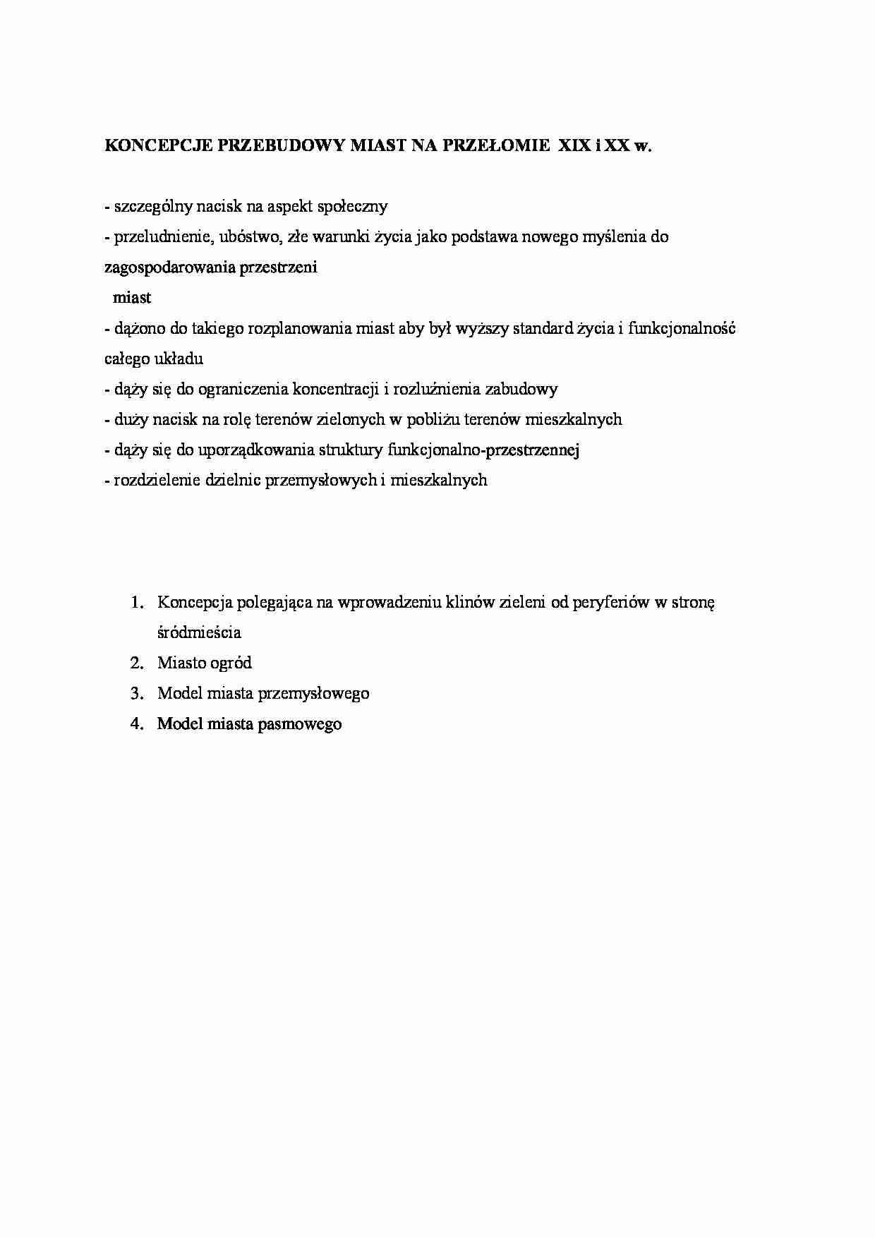 Koncepcje przebudowy miast na przełomie XIX i XX w. - strona 1