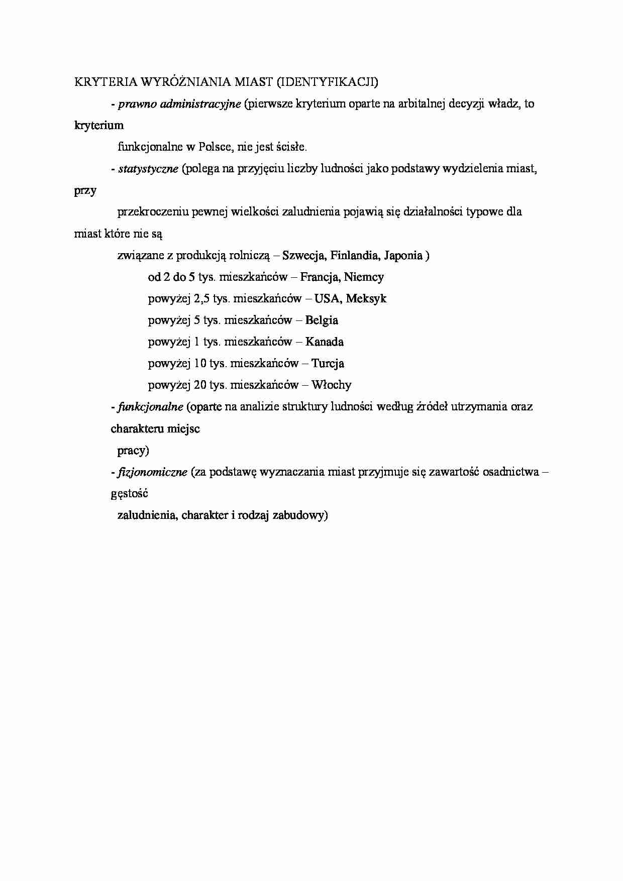 Kryteria wyróżniania miast - strona 1