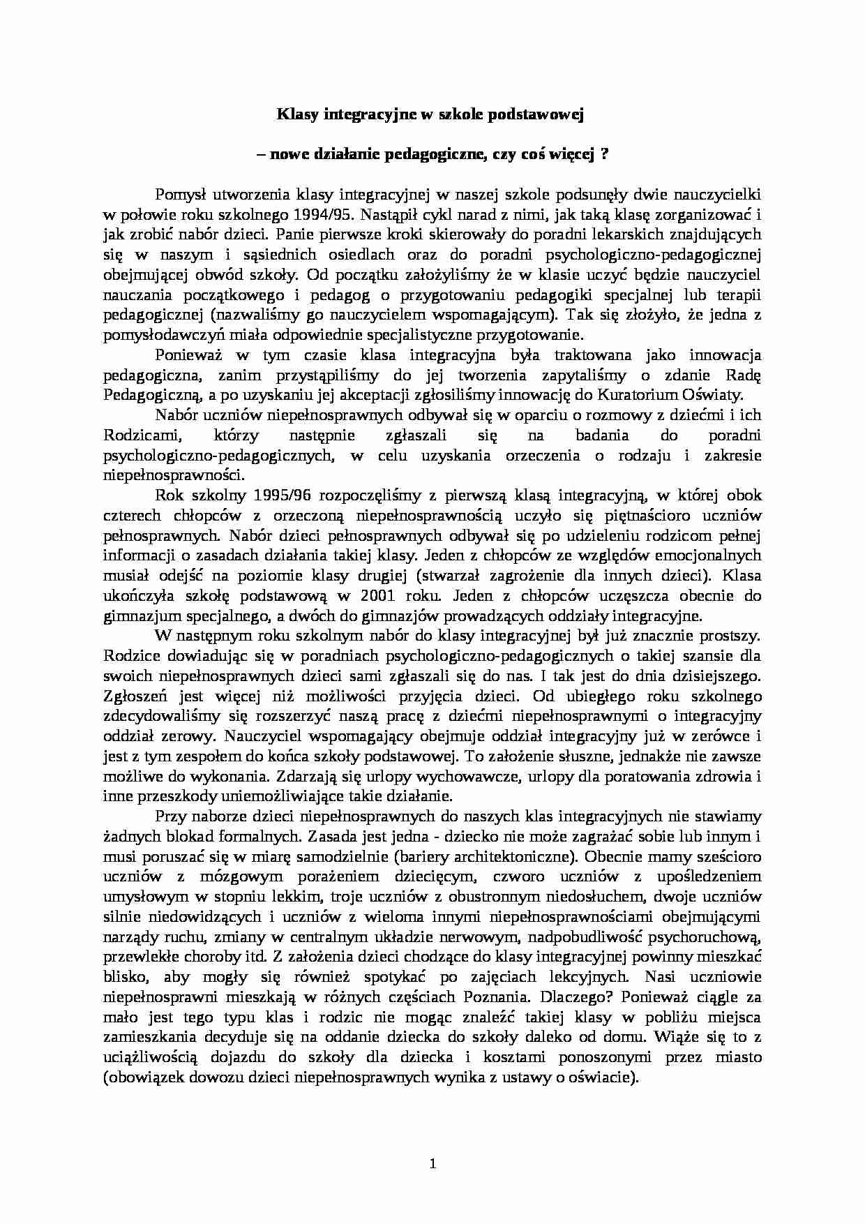 Idea integracji - pedagogika - strona 1