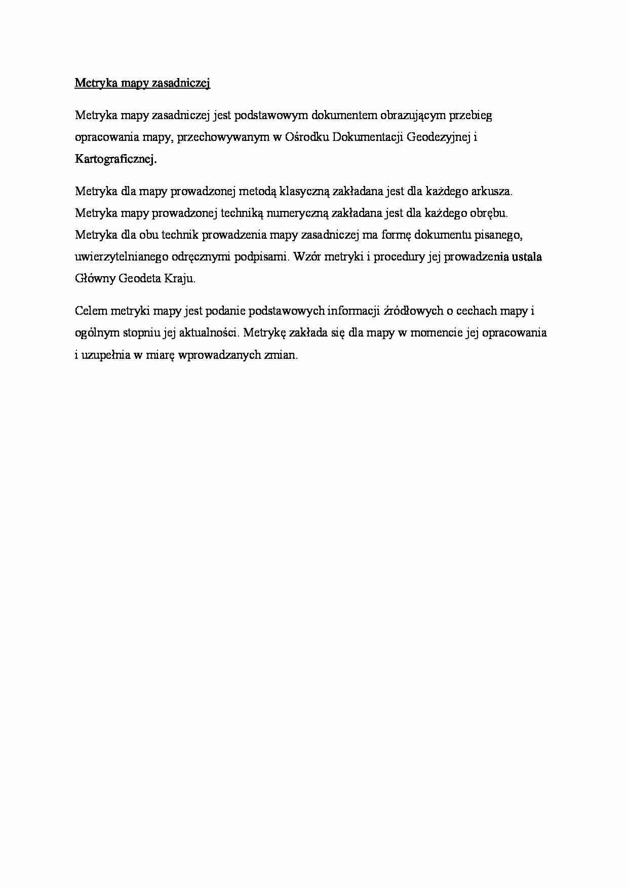 Metryka mapy zasadniczej - Główny Geodeta Kraju - strona 1